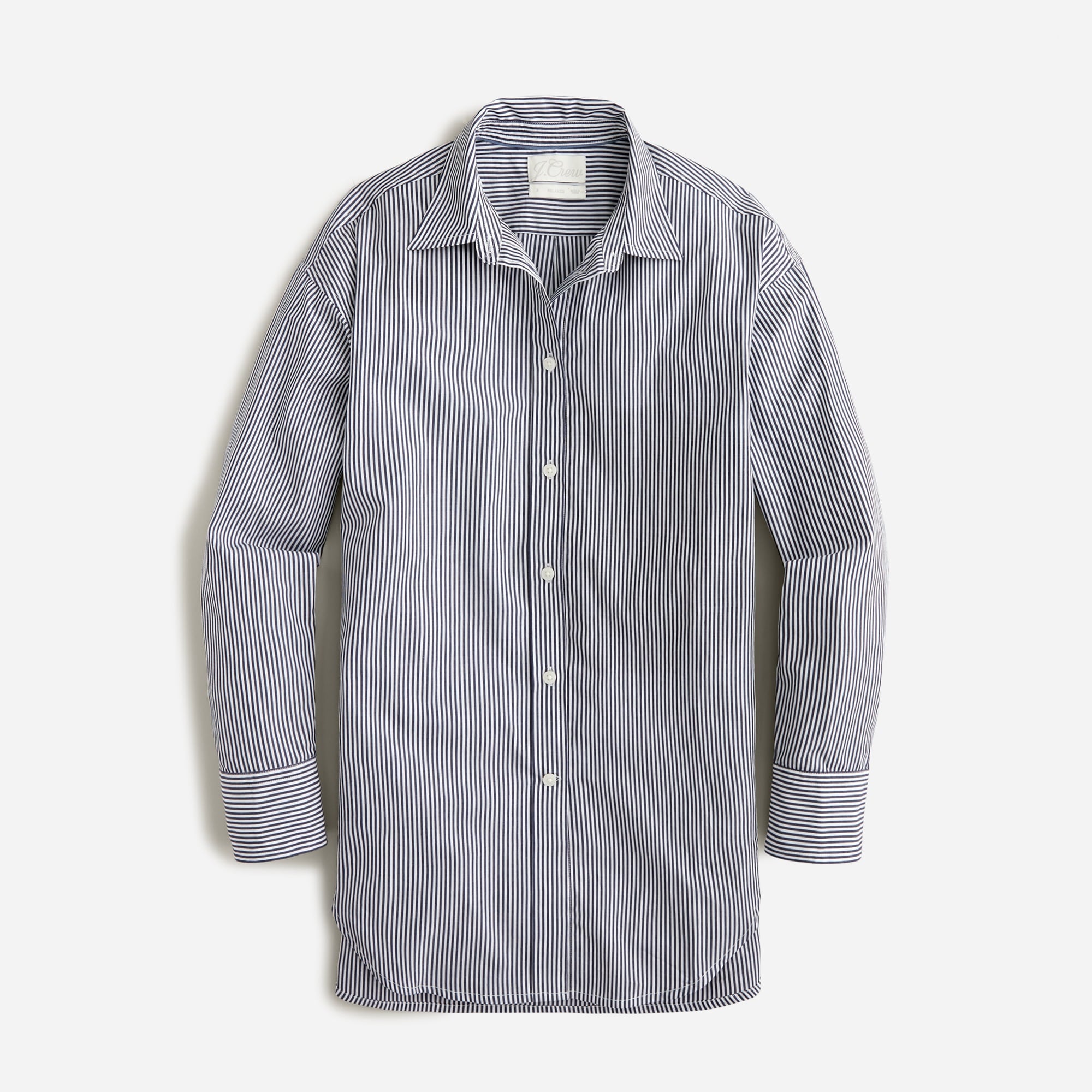  Relaxed-fit crisp cotton poplin shirt in navy stripe