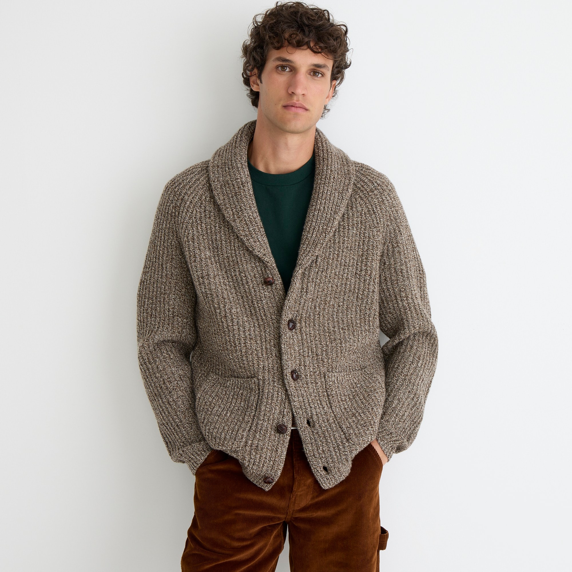 mens Rugged merino wool-blend cardigan sweater