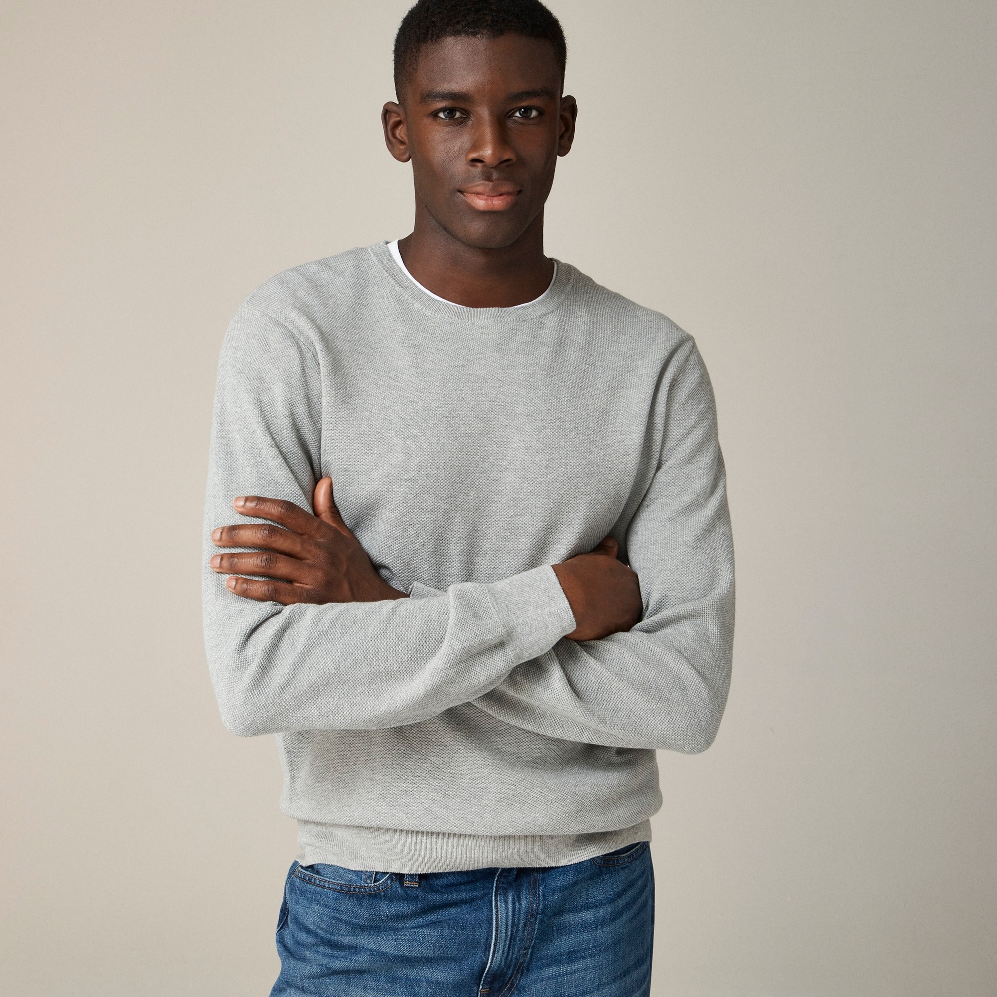 mens Cotton piqu&eacute;-stitch crewneck sweater