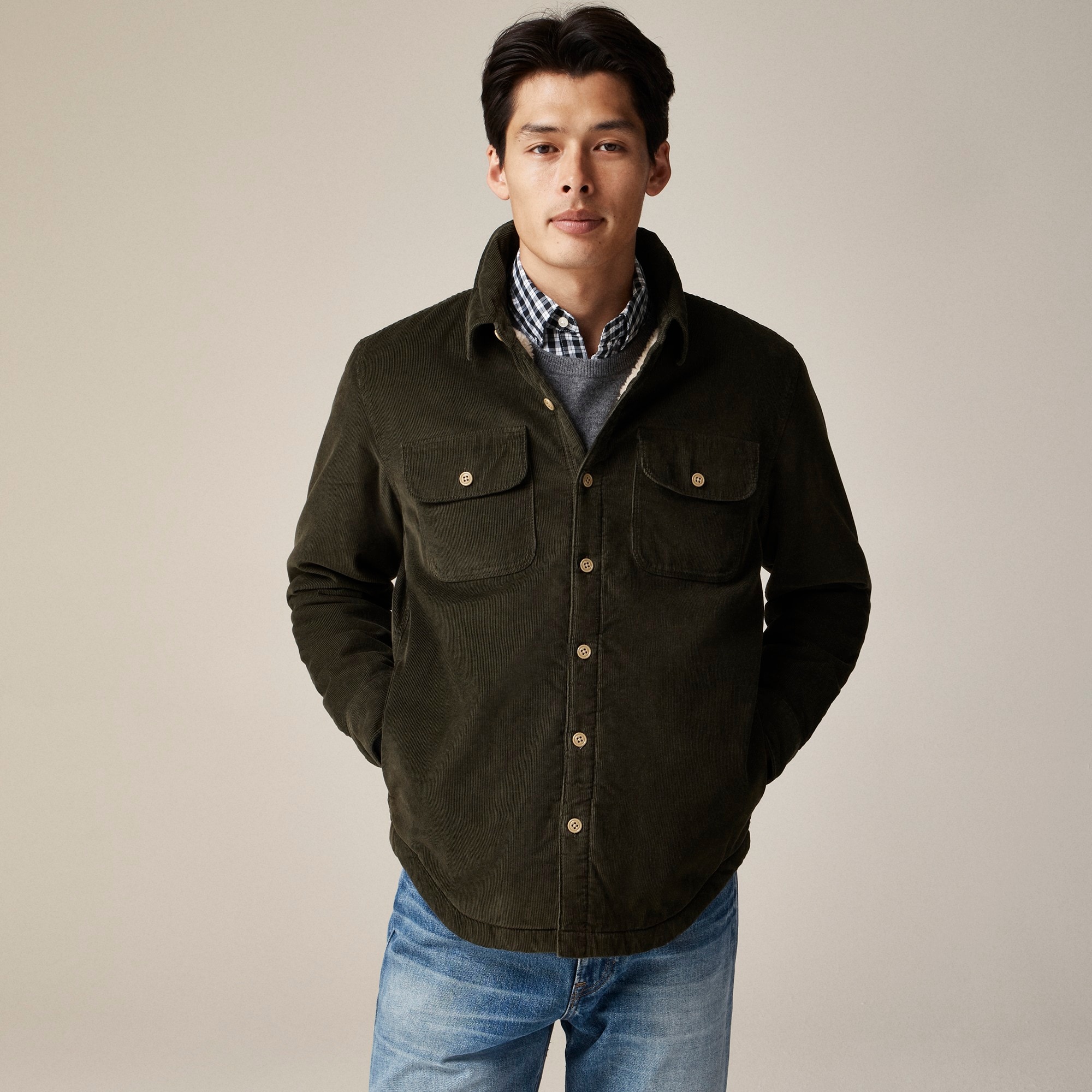 mens Sherpa-lined corduroy shirt-jacket