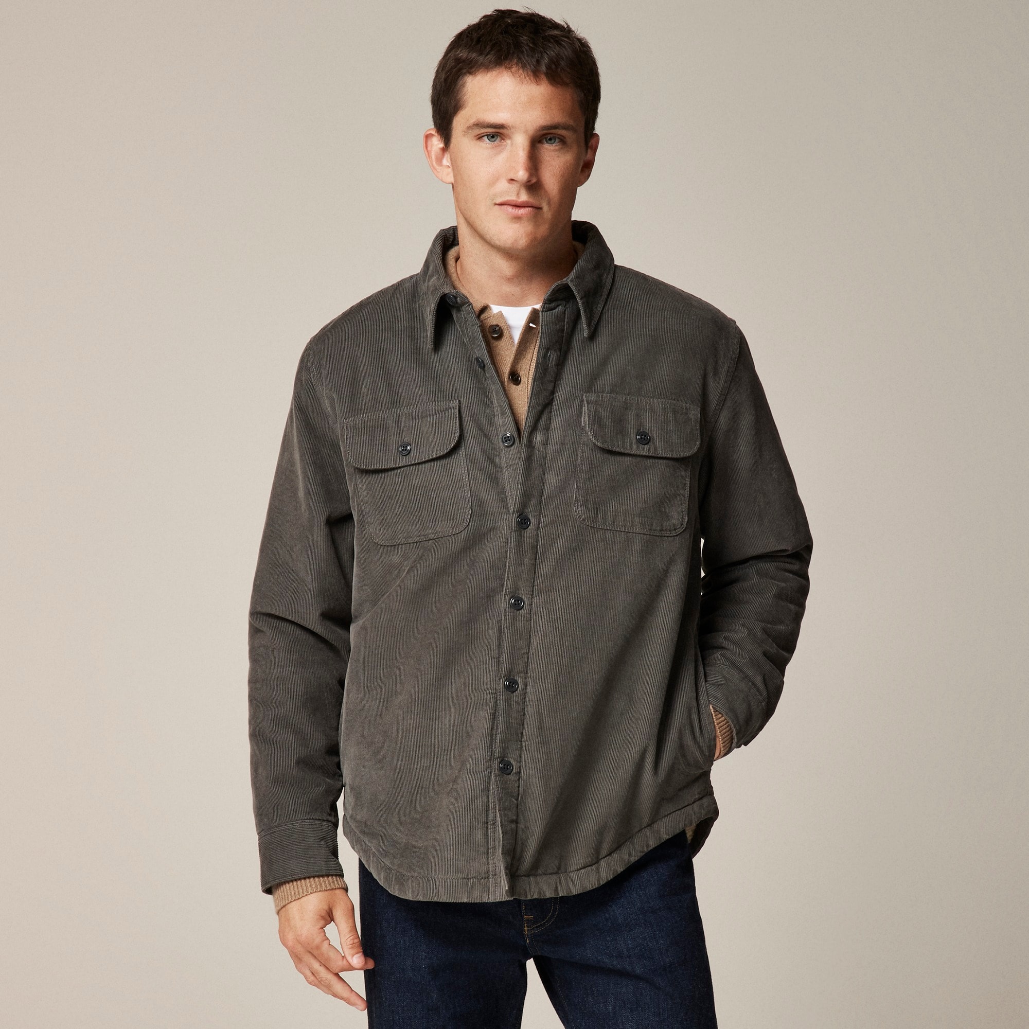 mens Sherpa-lined corduroy shirt-jacket