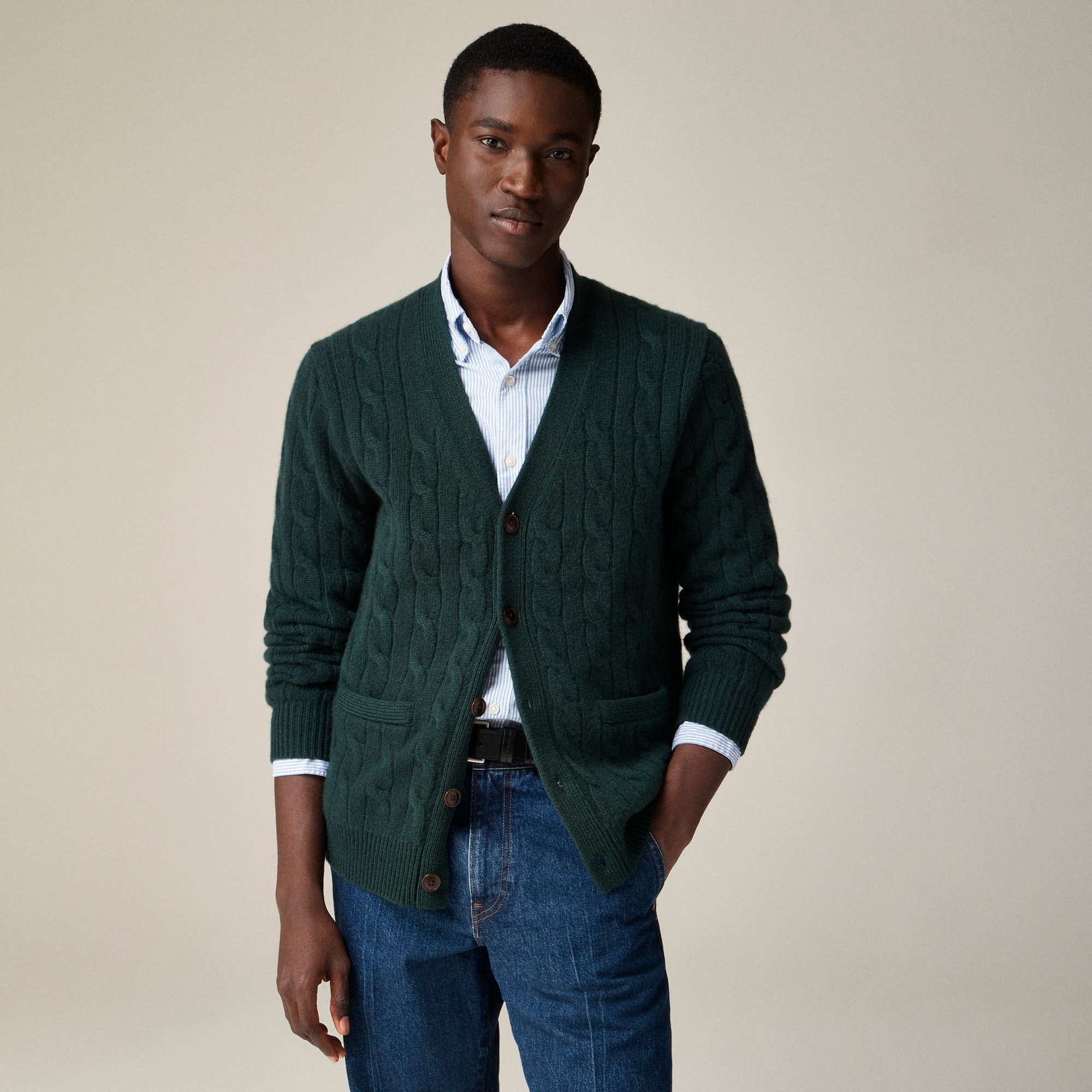 mens Heavyweight cashmere cable-knit cardigan sweater