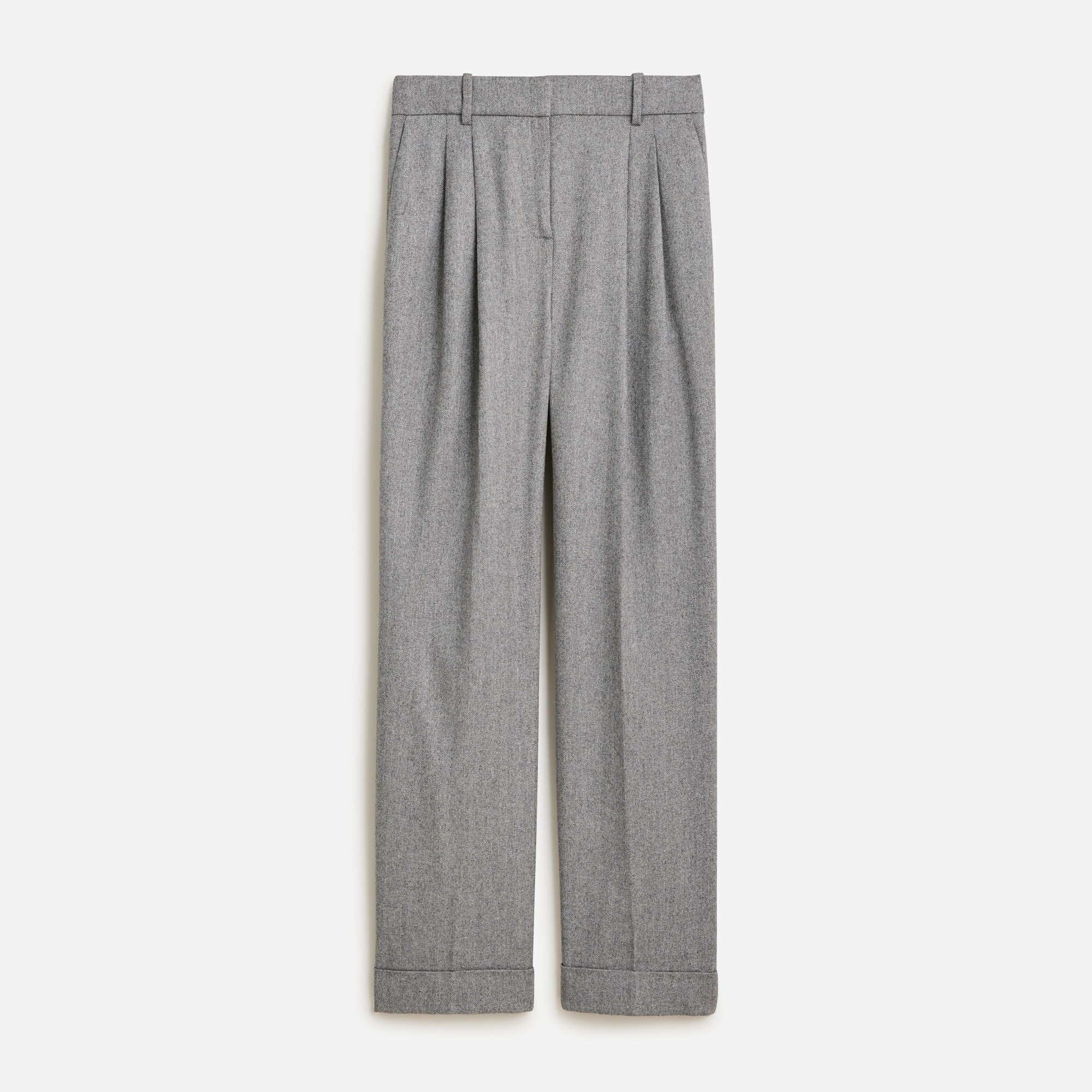  Wide-leg essential pant in grey herringbone English wool blend