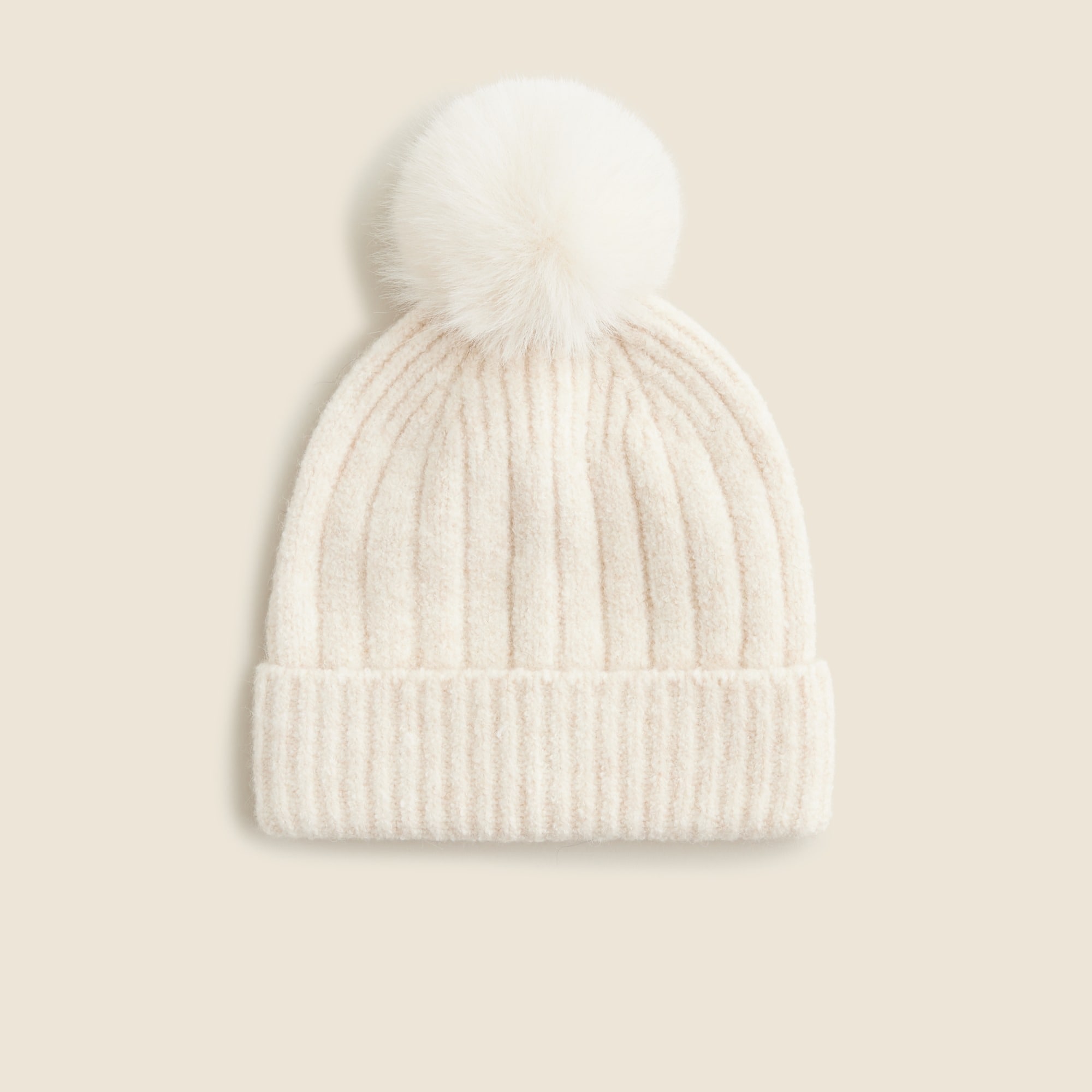 womens Ribbed pom-pom beanie in Supersoft yarn