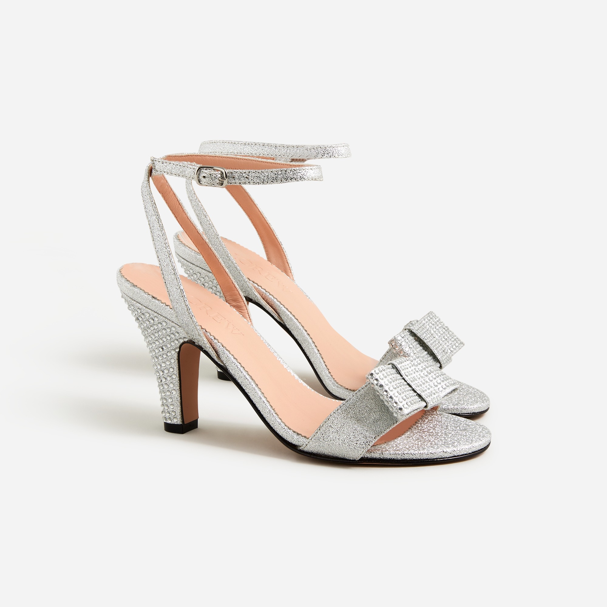  Made-in-Italy crystal bow heels in lam&eacute;