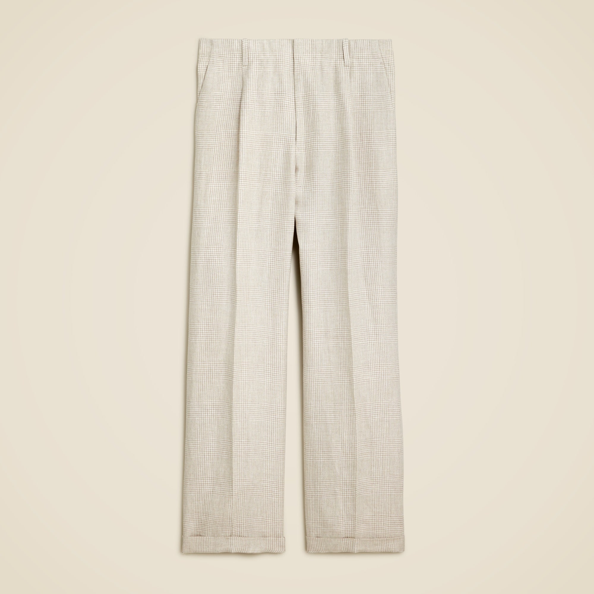  Big-fit pleated suit pant in linen twill glen plaid