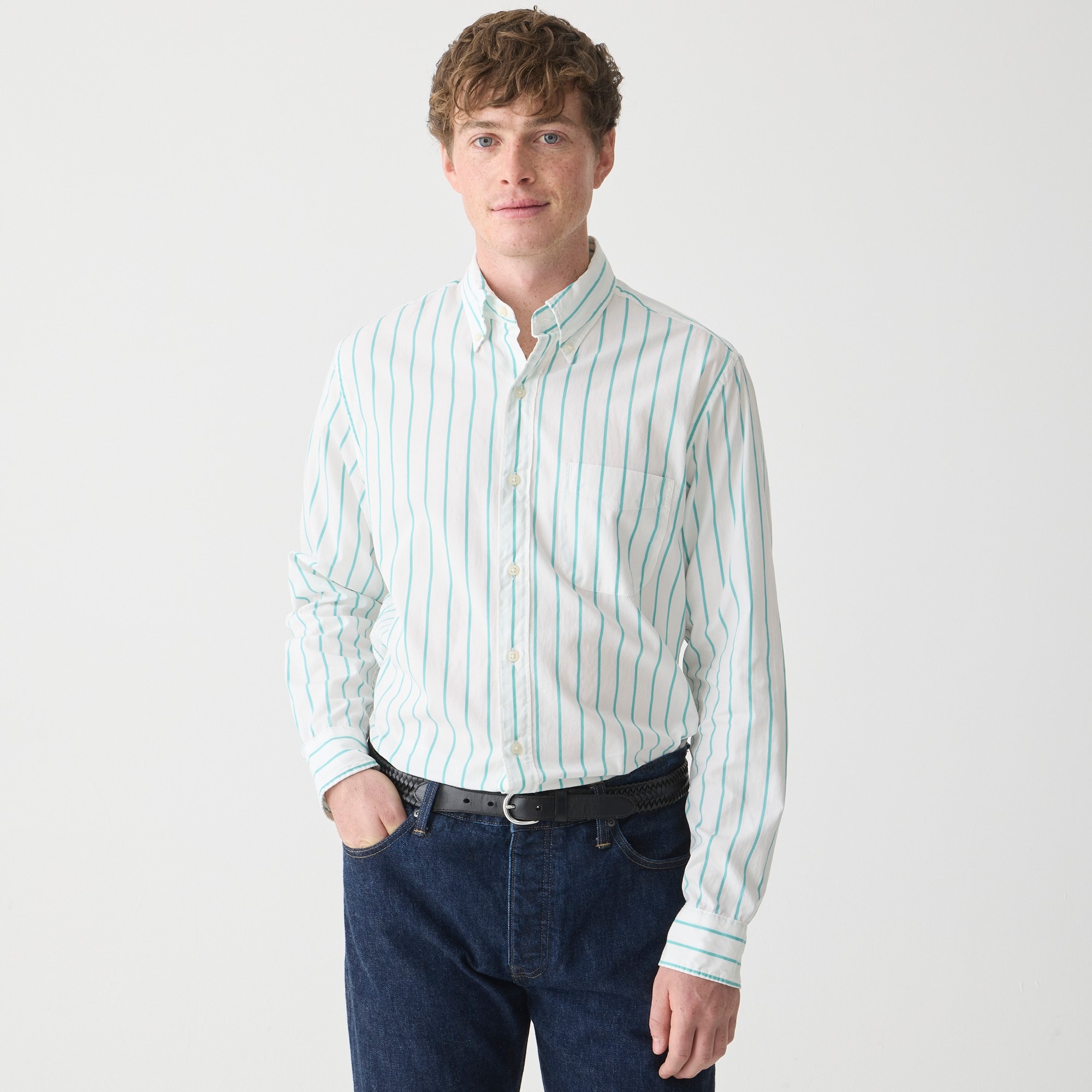 mens Secret Wash cotton poplin shirt in stripe