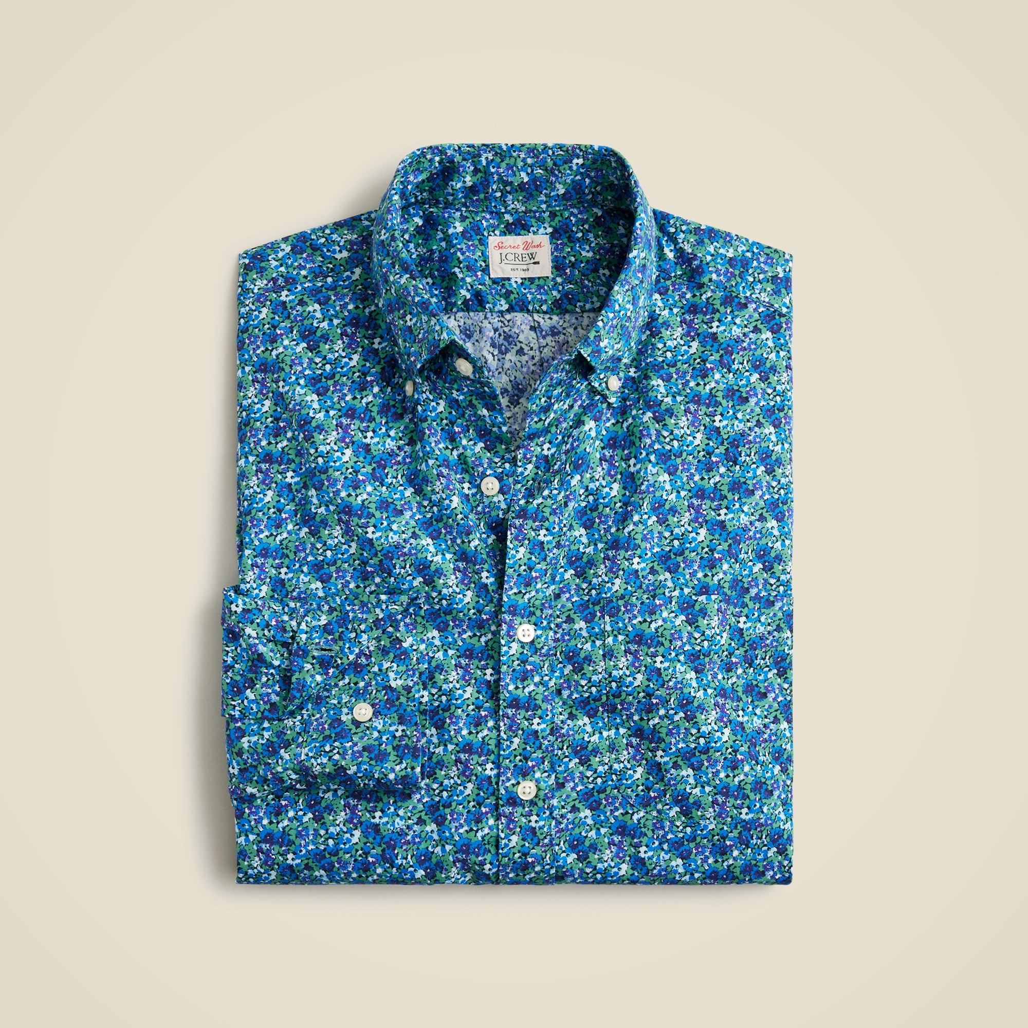 mens Slim Secret Wash cotton poplin shirt in print