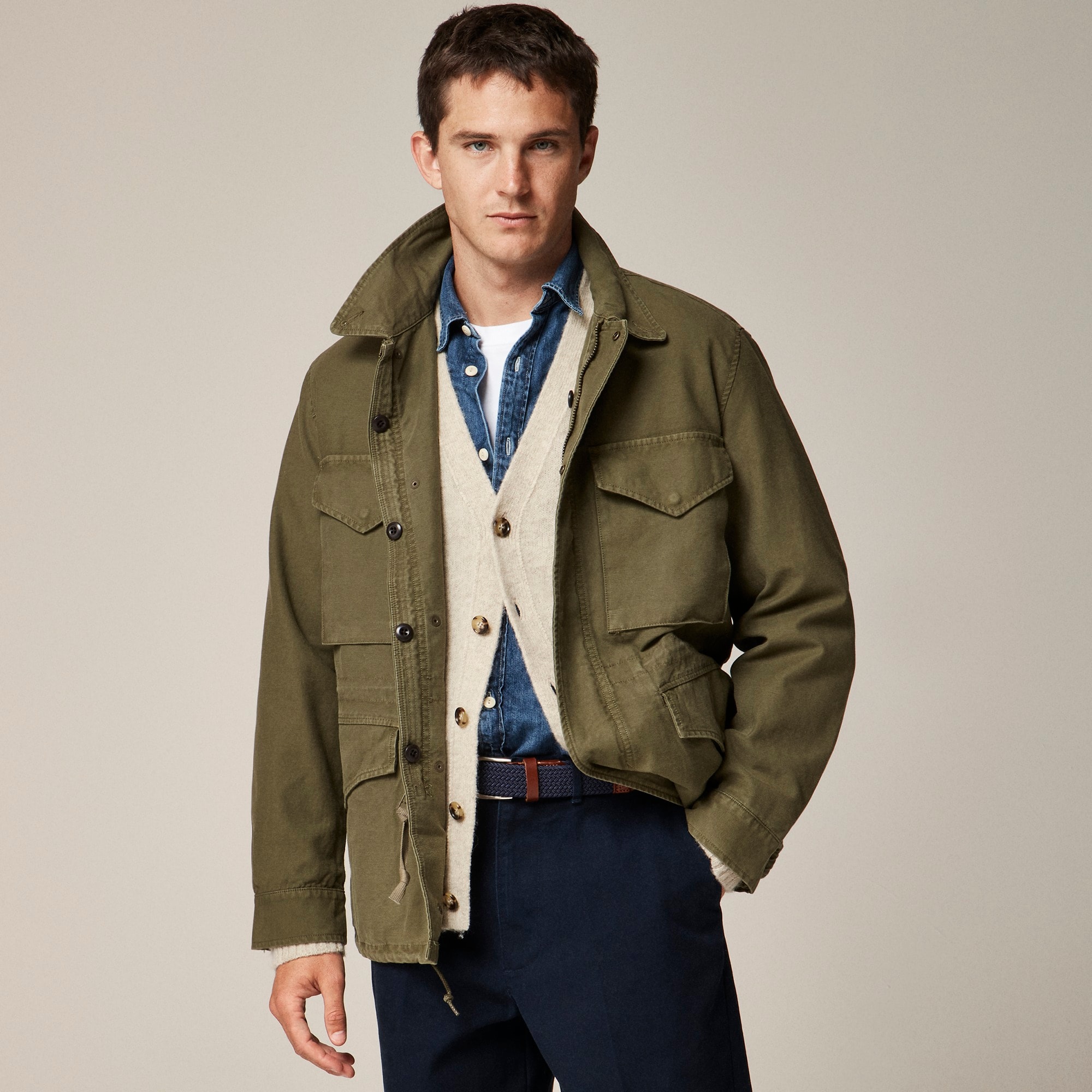 mens Garment-dyed field jacket in reverse cotton sateen