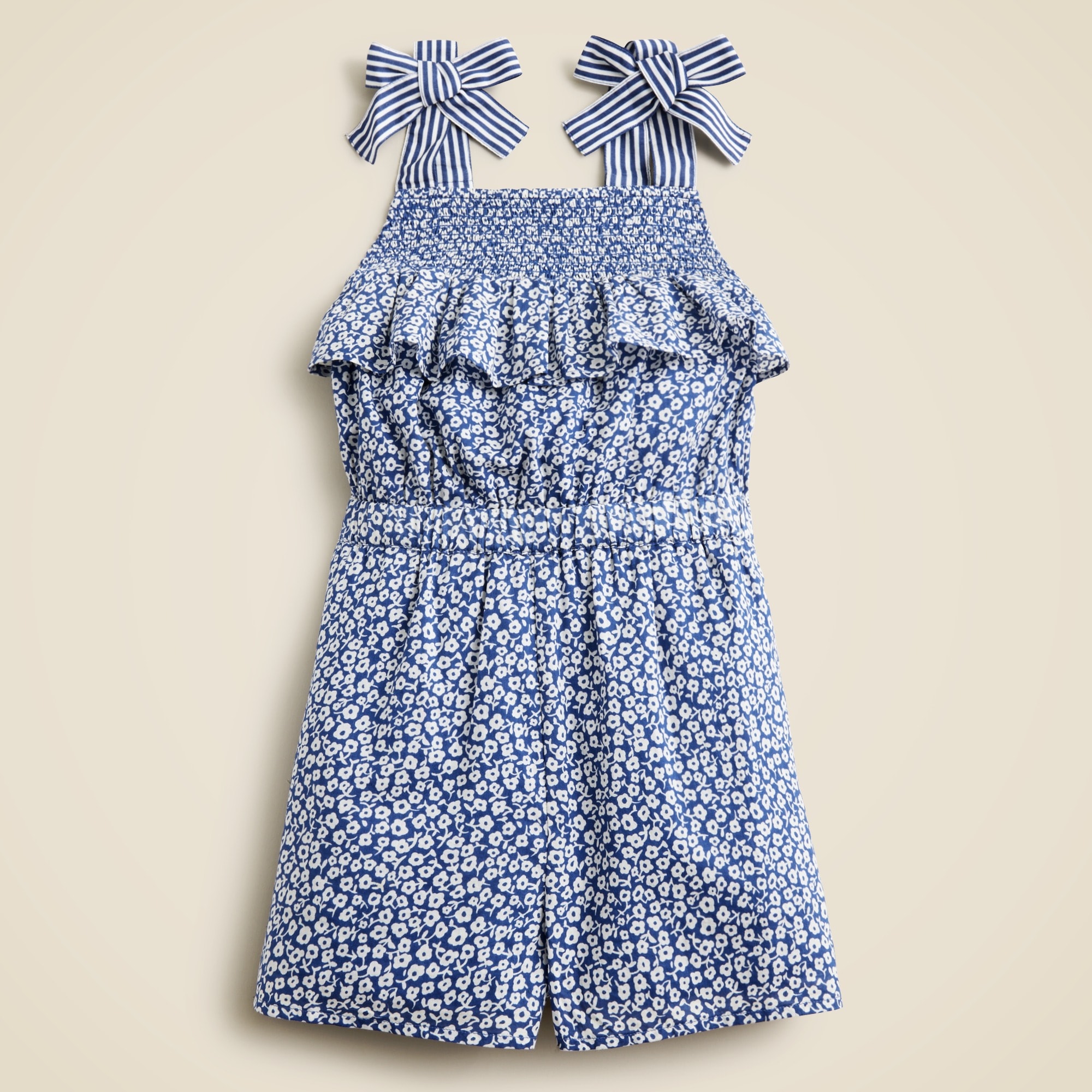  Girls' bow-shoulder romper in cotton voile floral