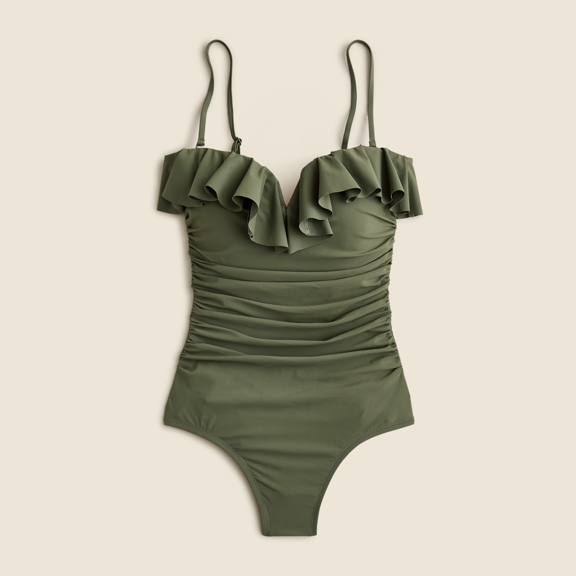 womens Matte ruched one-piece swimsuit with ruffles