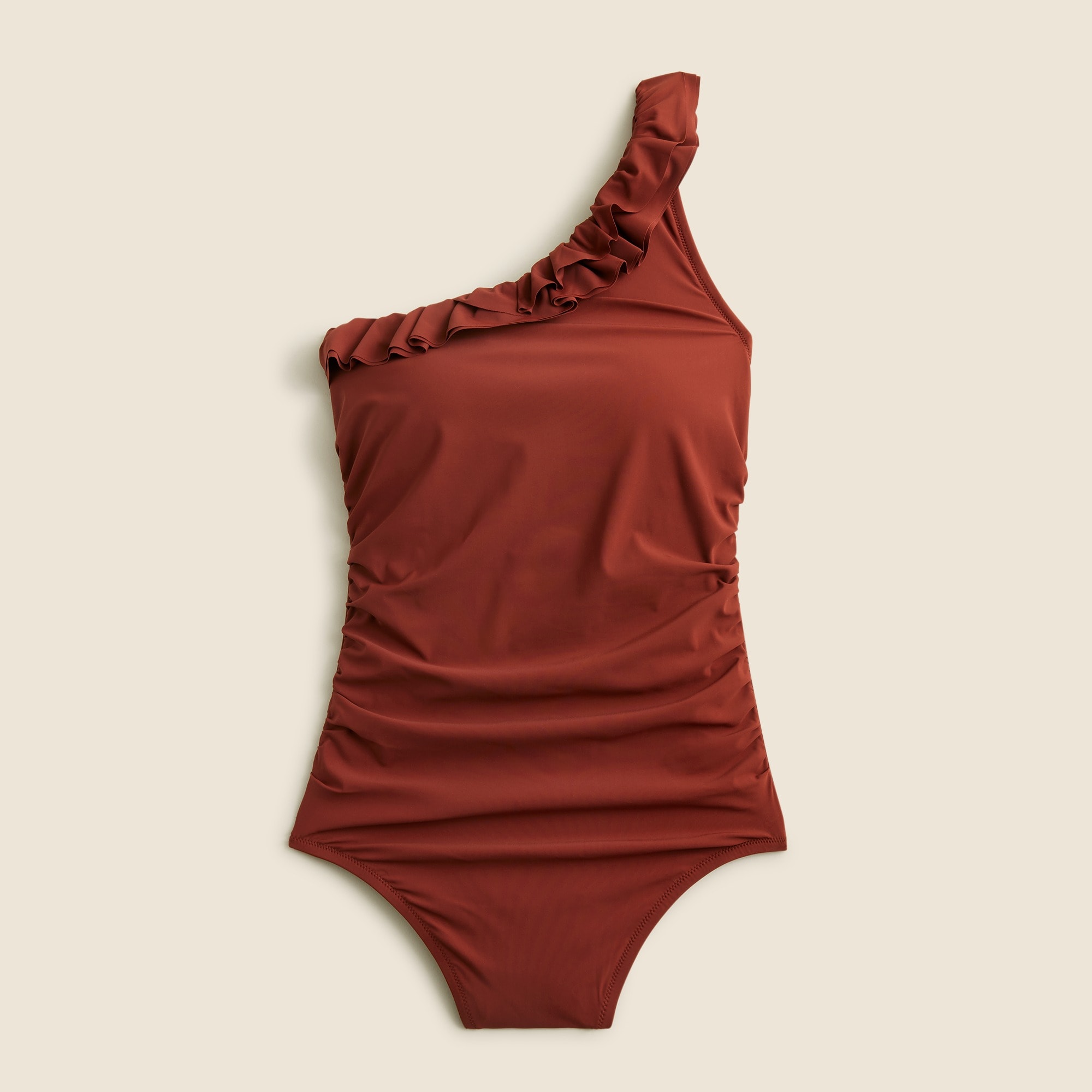  Matte ruffle one-shoulder one-piece swimsuit