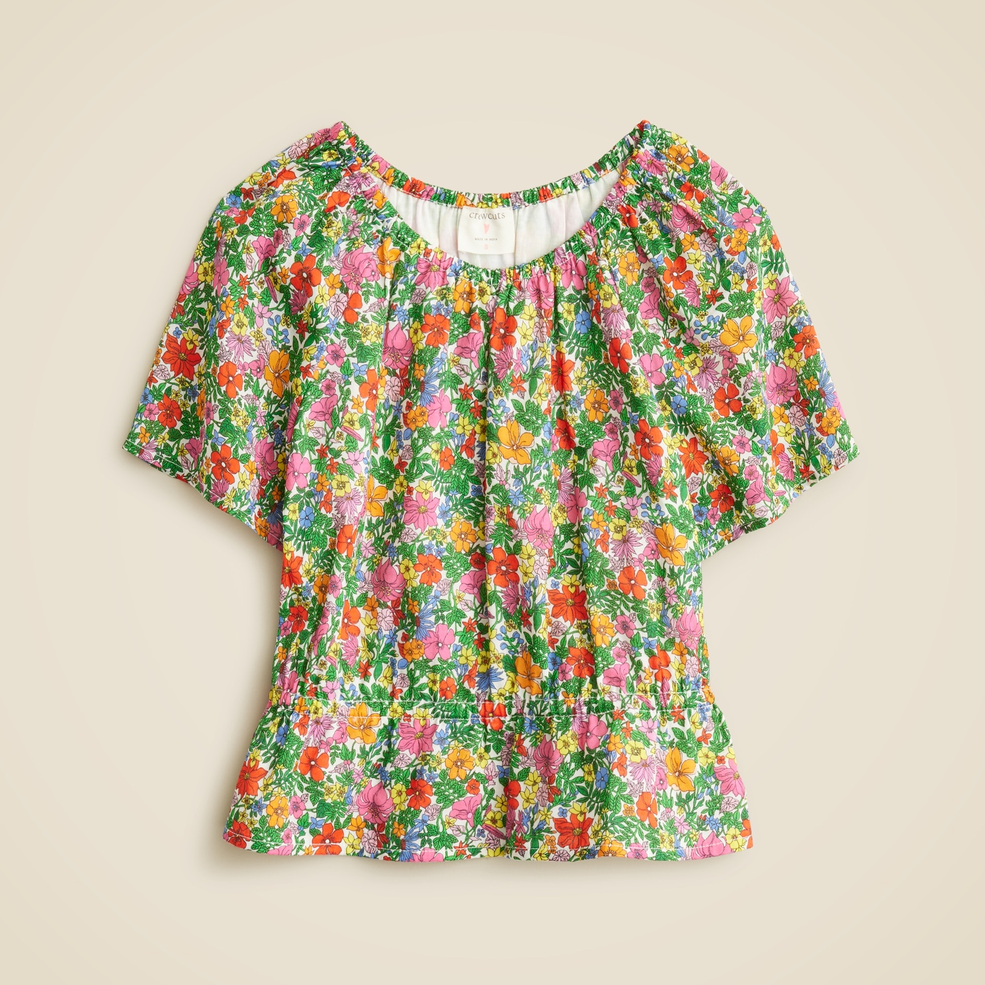  Girls' gathered-waist crop top in floral