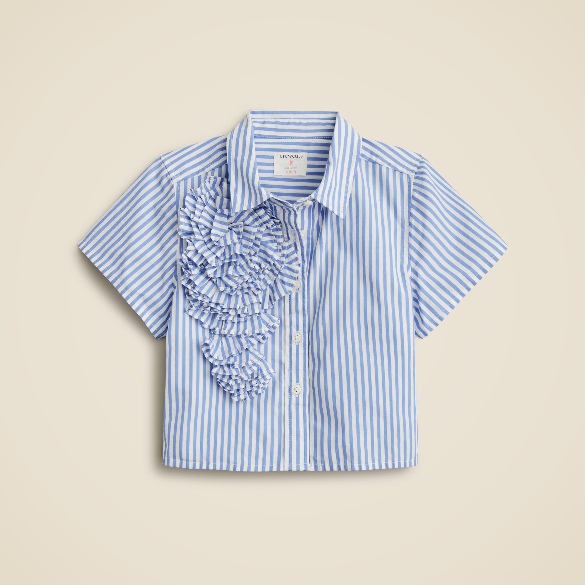  Girls' rosette shirt in striped cotton poplin