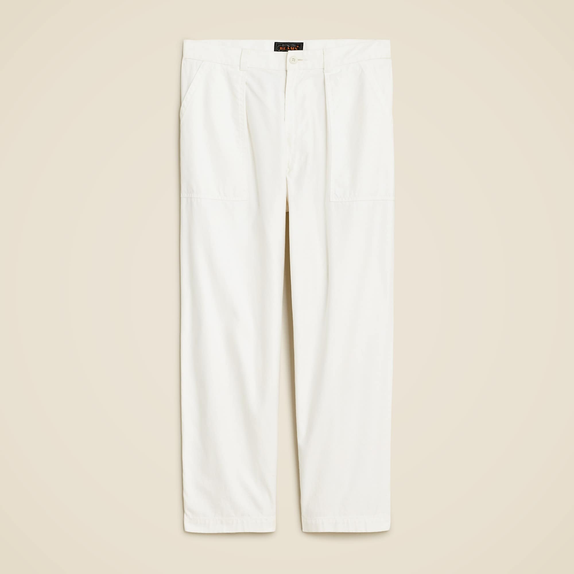 mens BEAMS PLUS cotton sateen pleated baker pant