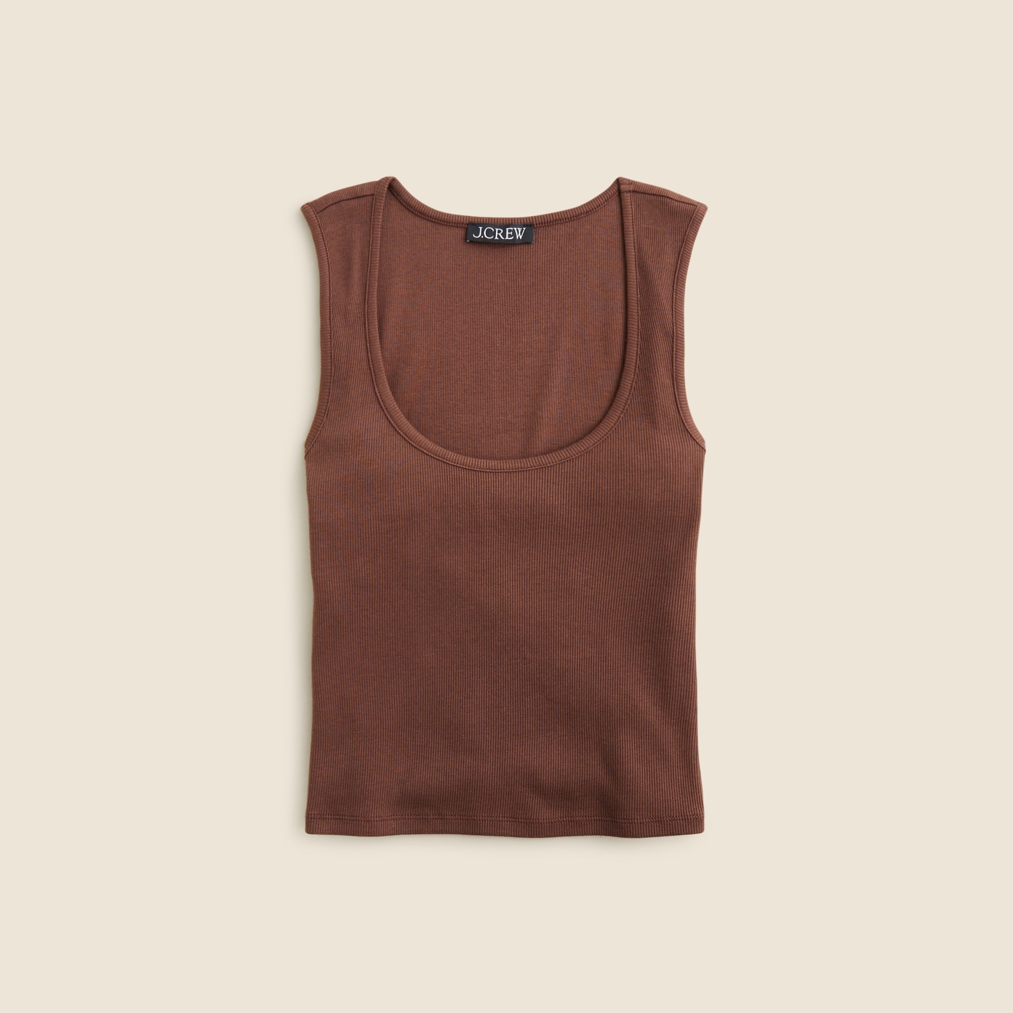  Cropped fine rib scoopneck tank top