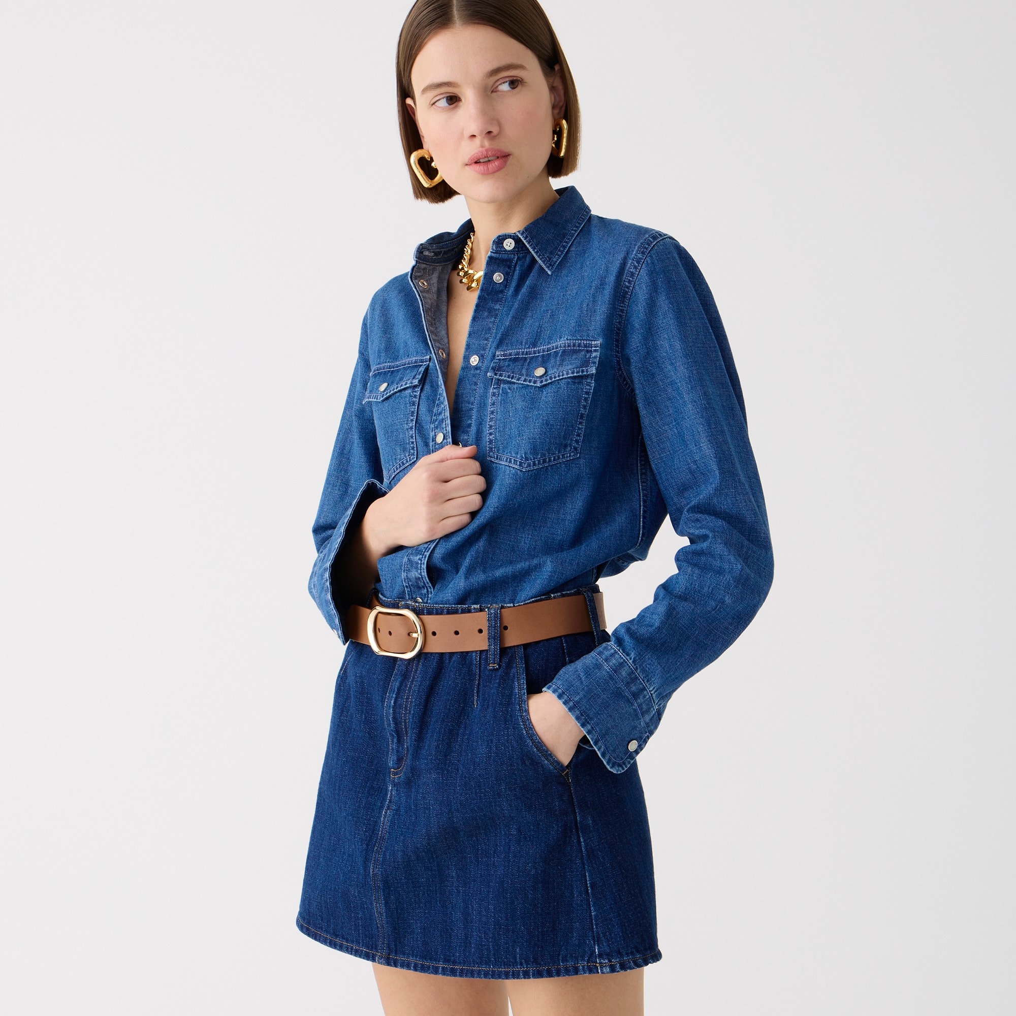 womens Wren slim western chambray shirt in Villere wash