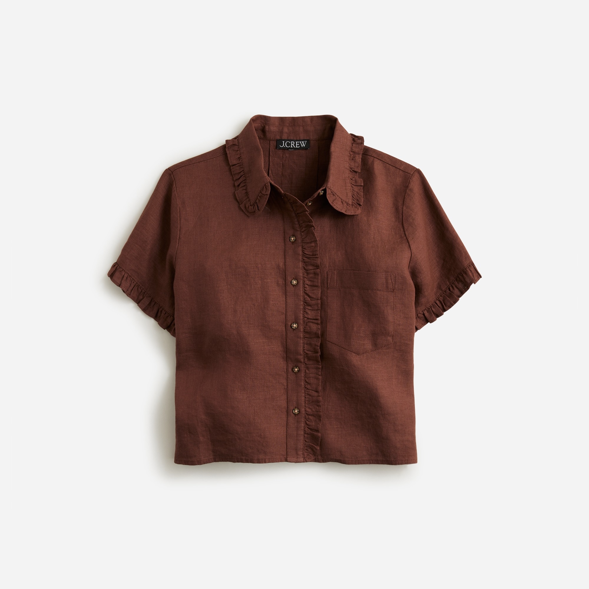 womens Ruffle-trim button-up shirt in linen