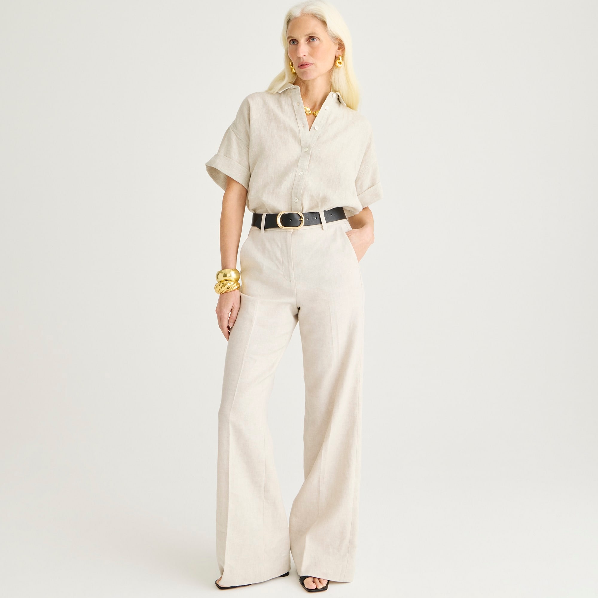 womens Carolina flare pant in stretch linen blend