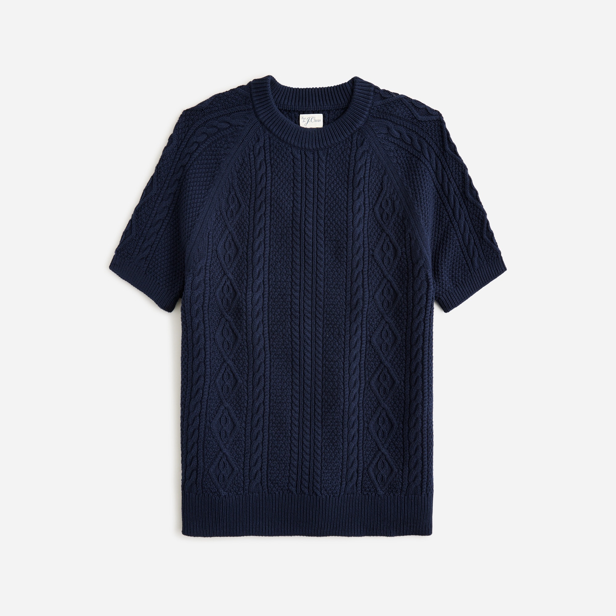  Short-sleeve cotton cable-knit sweater