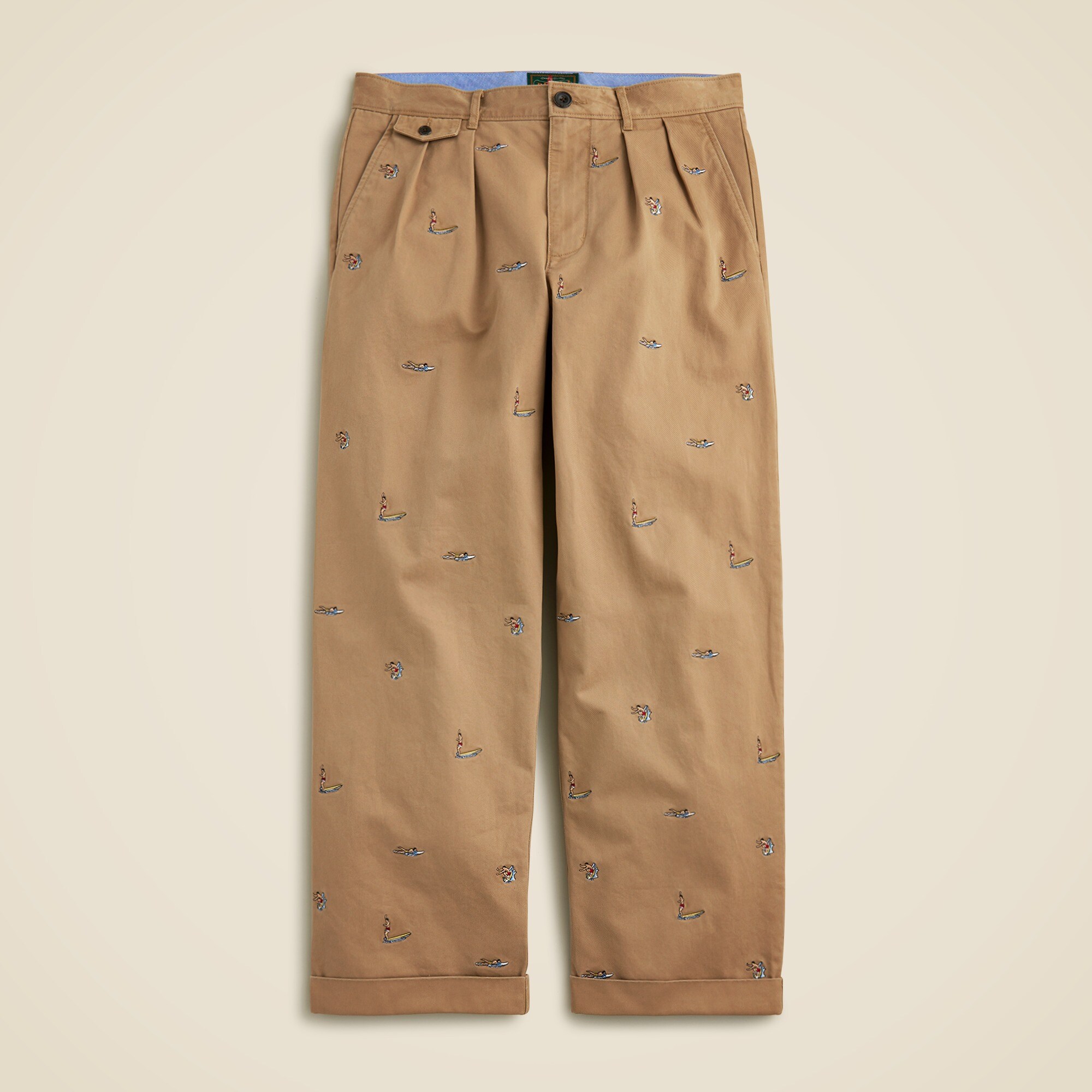 mens BEAMS PLUS X J.Crew Relaxed-fit pleated chino pant with surfer embroidery