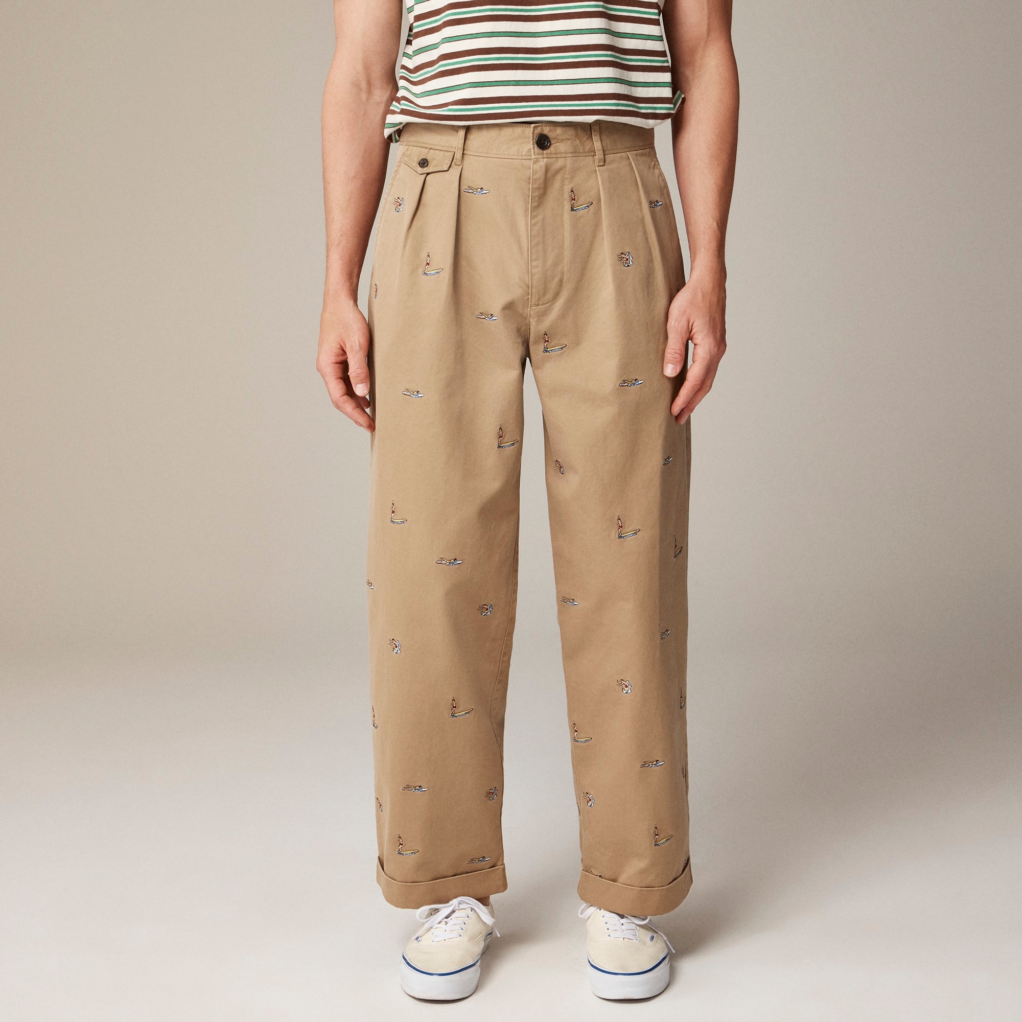 mens BEAMS PLUS X J.Crew Relaxed-fit pleated chino pant with surfer embroidery