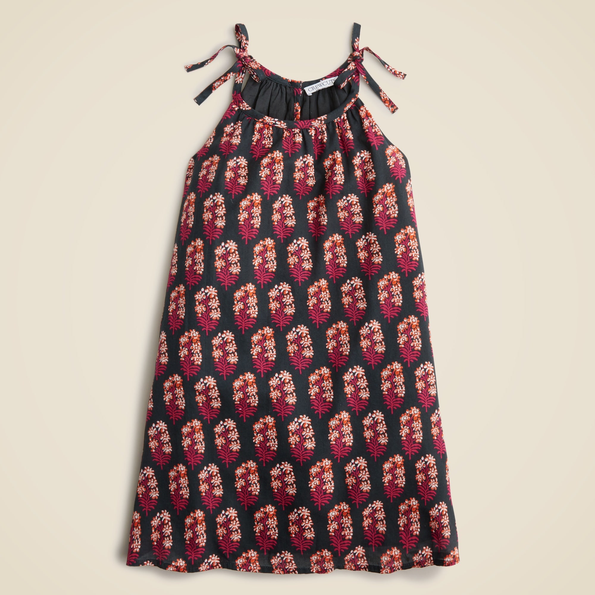  Girls' tie-shoulder dress in cocoa block print