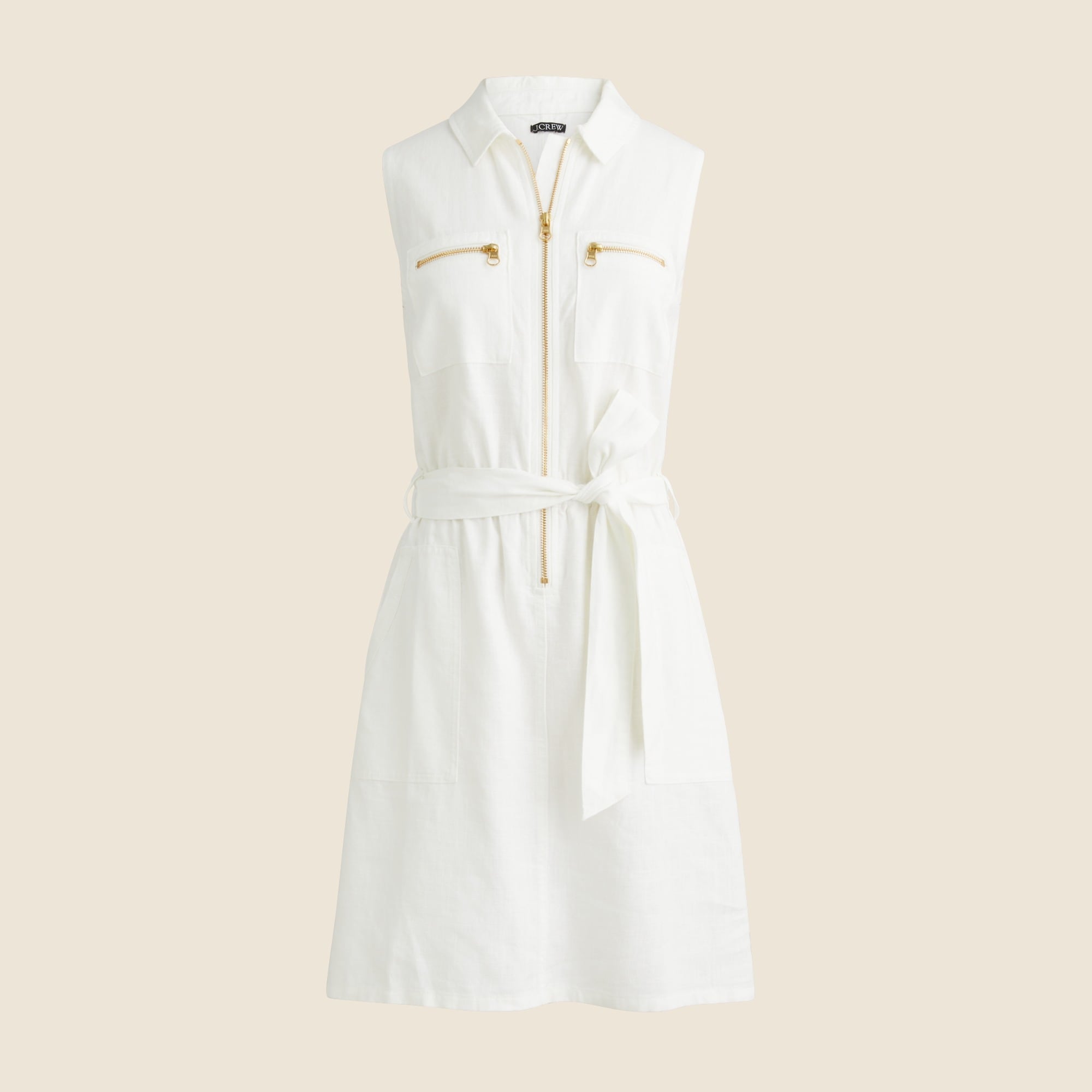  Zip-front linen-blend dress