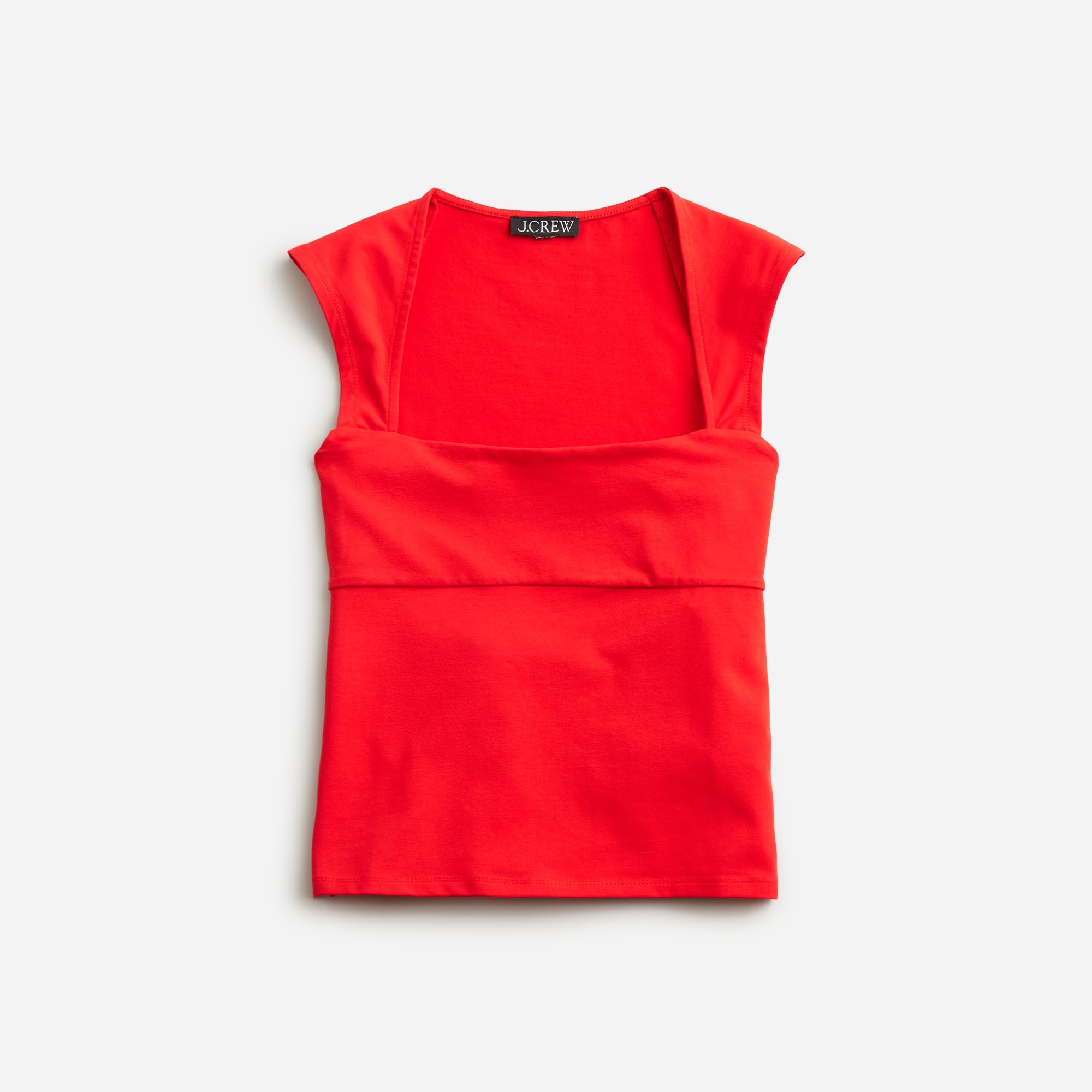  Squareneck cap-sleeve top in stretch cotton blend