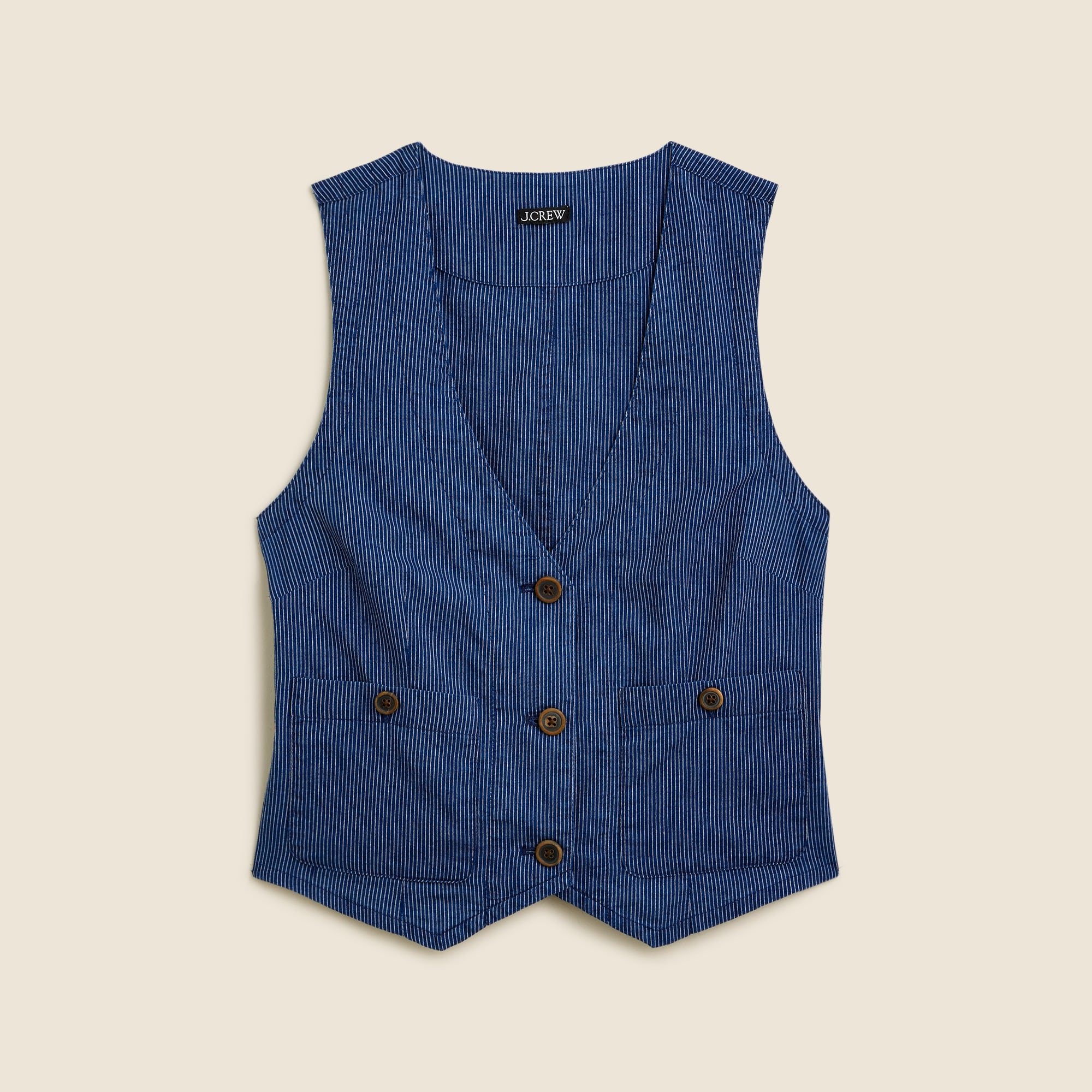  Patch-pocket vest in indigo stripe