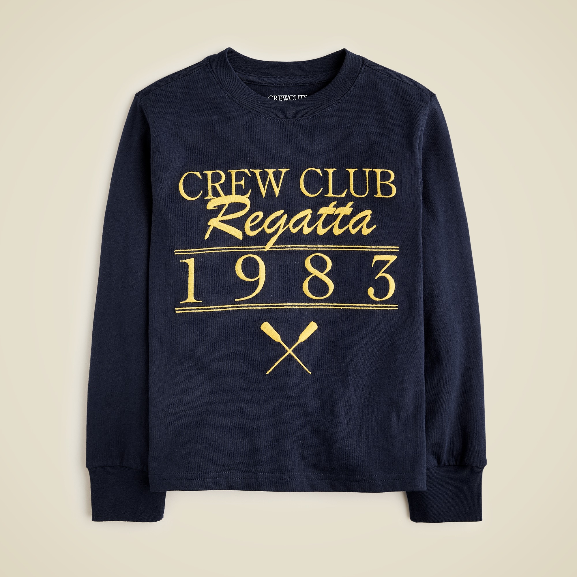  Kids' long-sleeve embroidered &quot;Crew club regatta&quot; graphic T-shirt