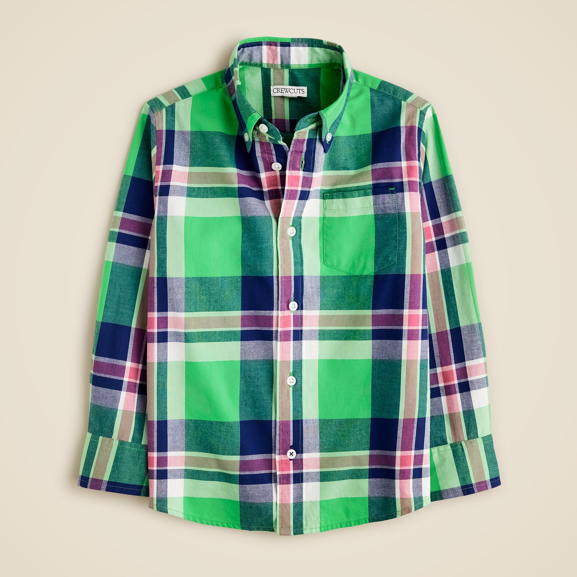  Kids' stretch poplin button-down in plaid