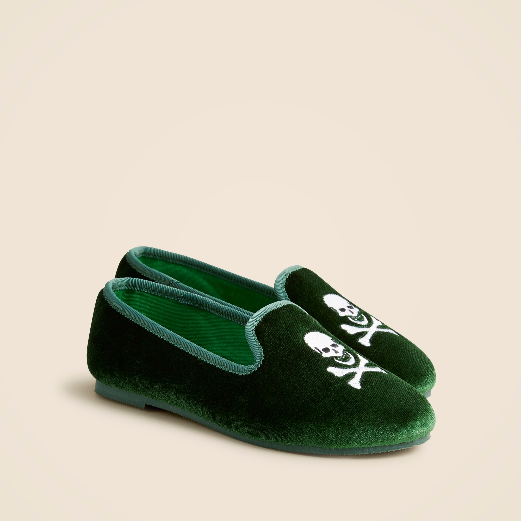 girls Kids' embroidered-skull velvet slip-on shoes