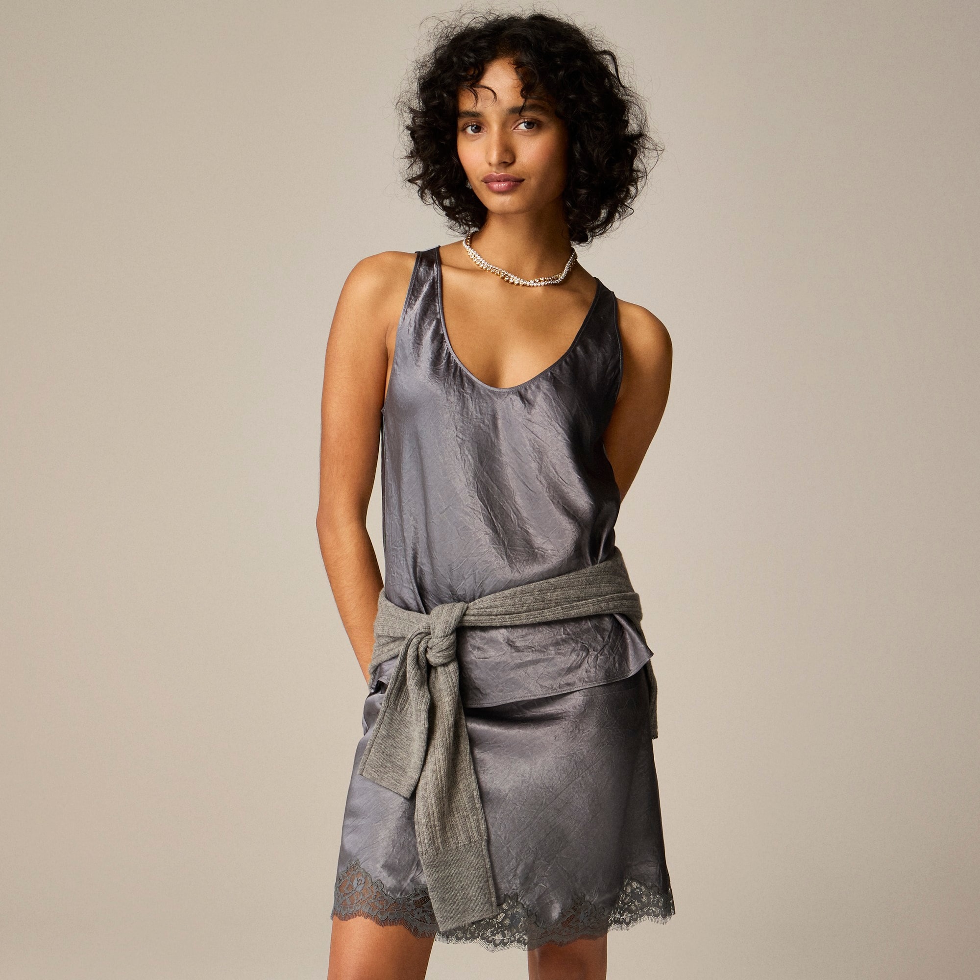 womens Scoopneck tank top in textured satin