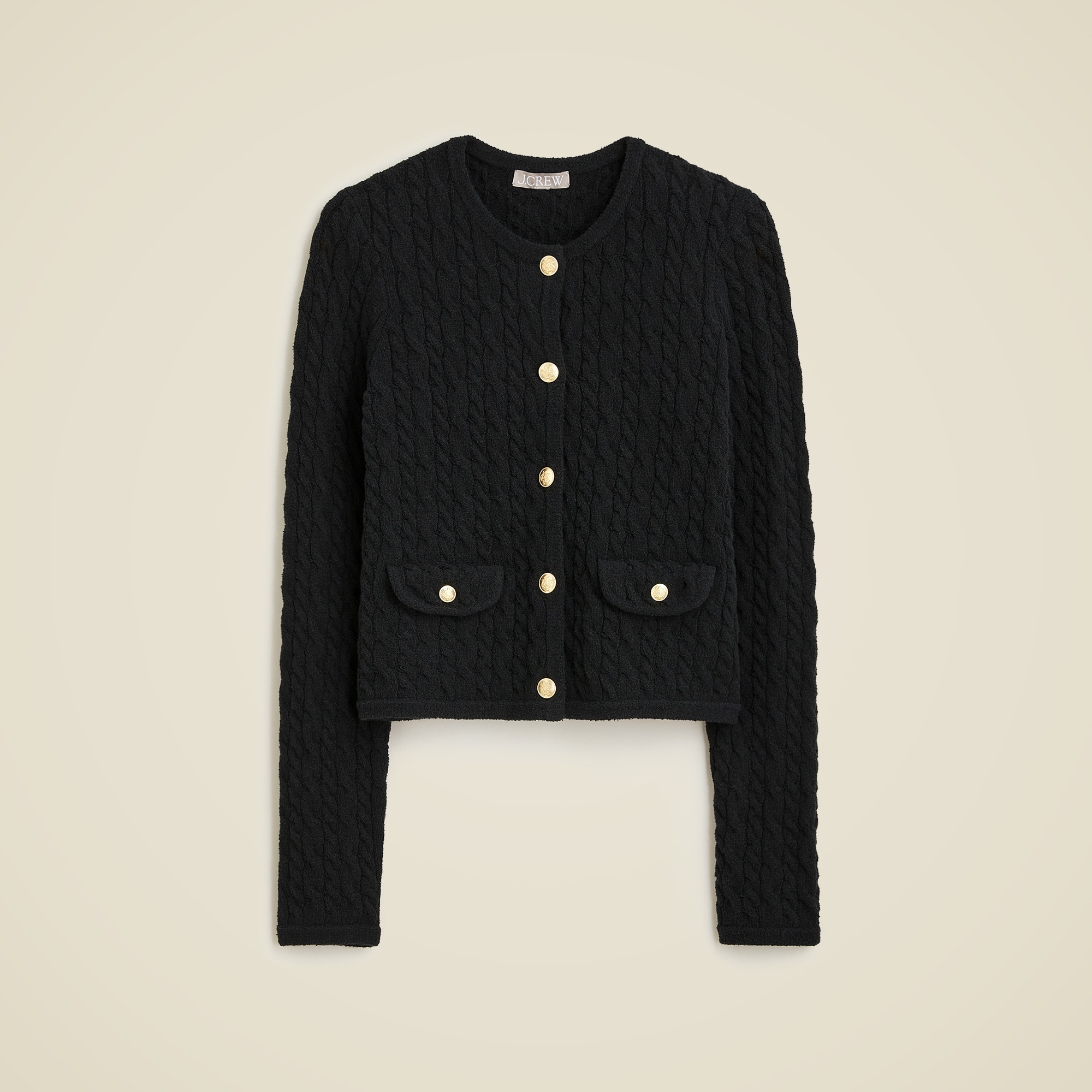  Odette cable-knit sweater lady jacket in cotton-blend boucl&eacute;