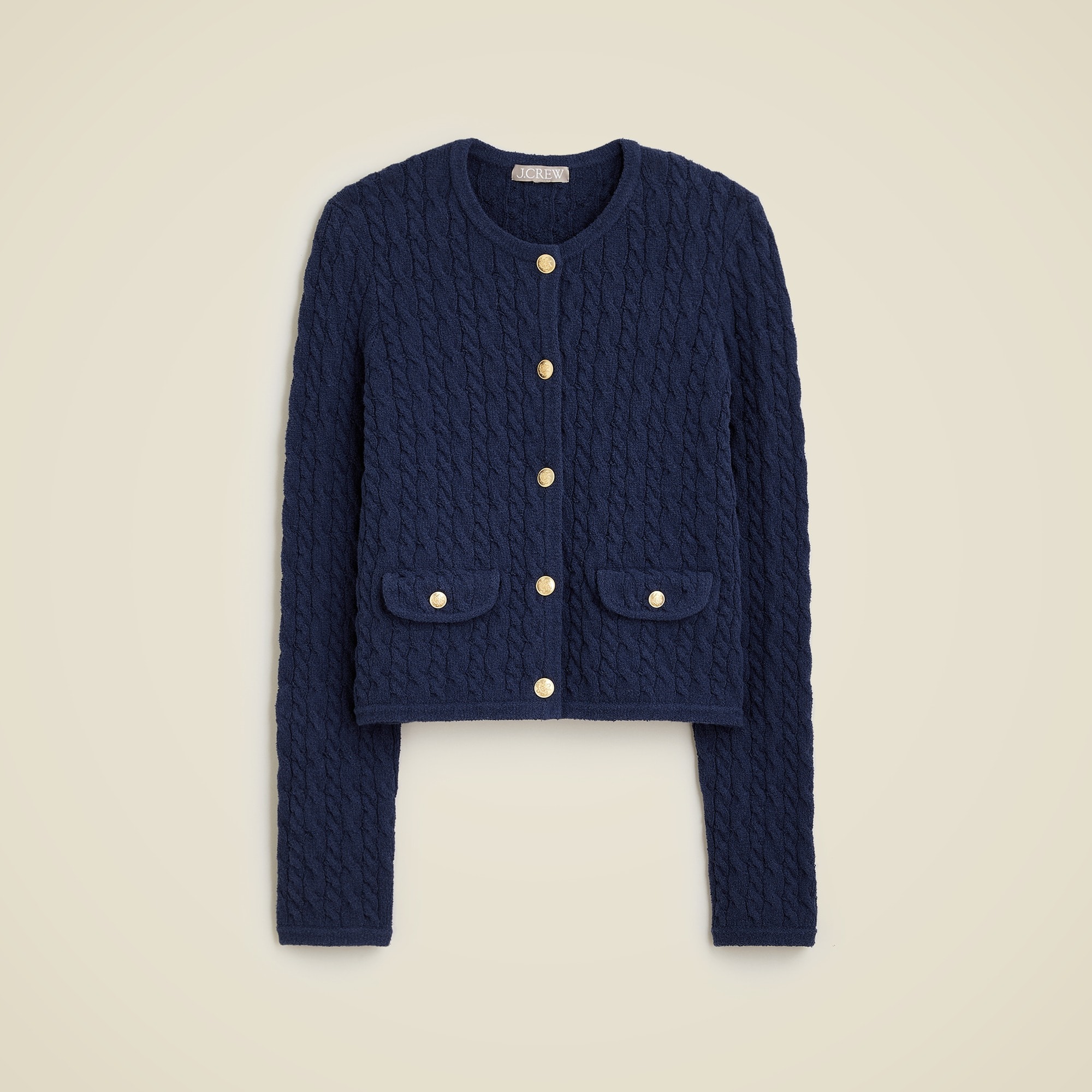  Odette cable-knit sweater lady jacket in cotton-blend boucl&eacute;