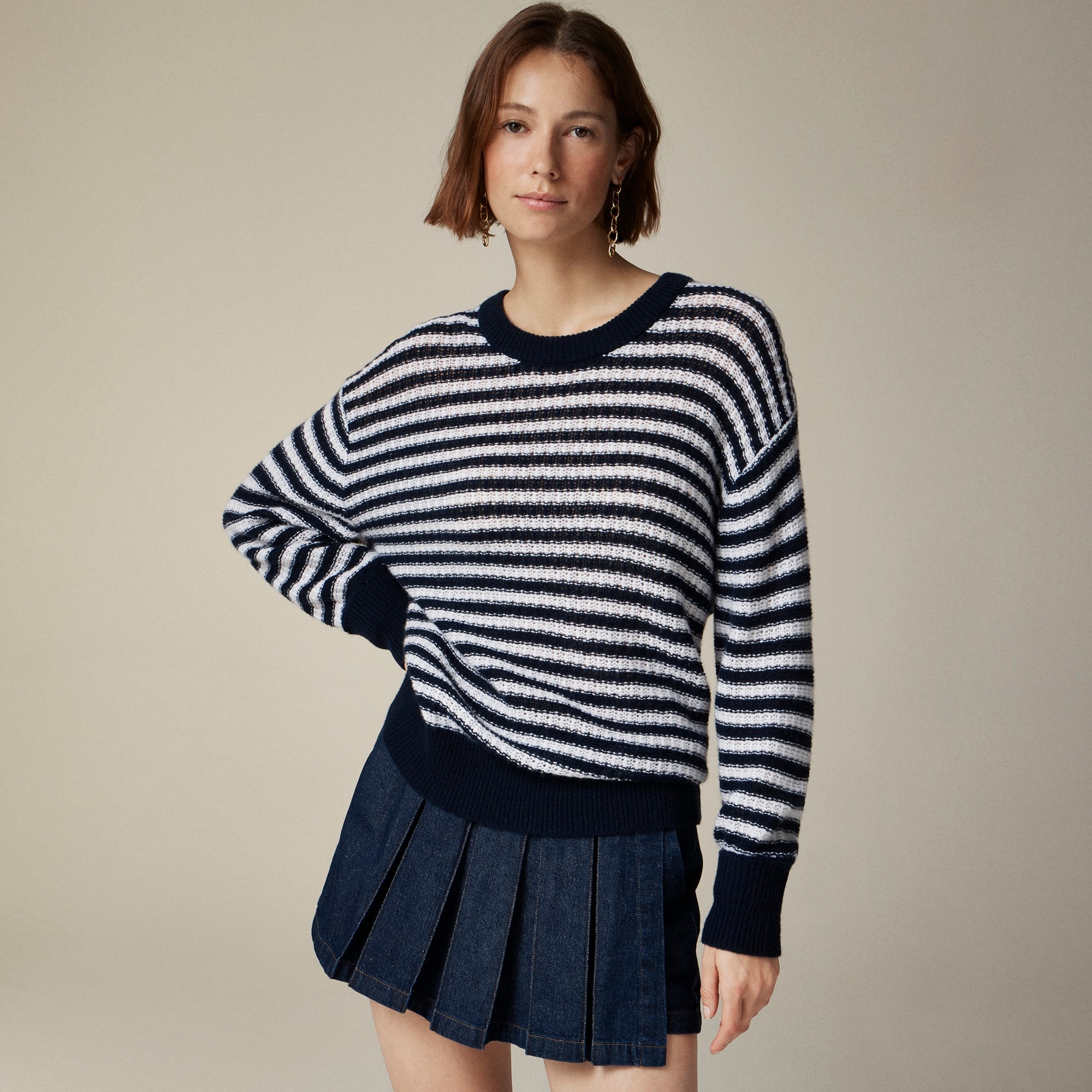 womens Cashmere relaxed crewneck sweater in stripe