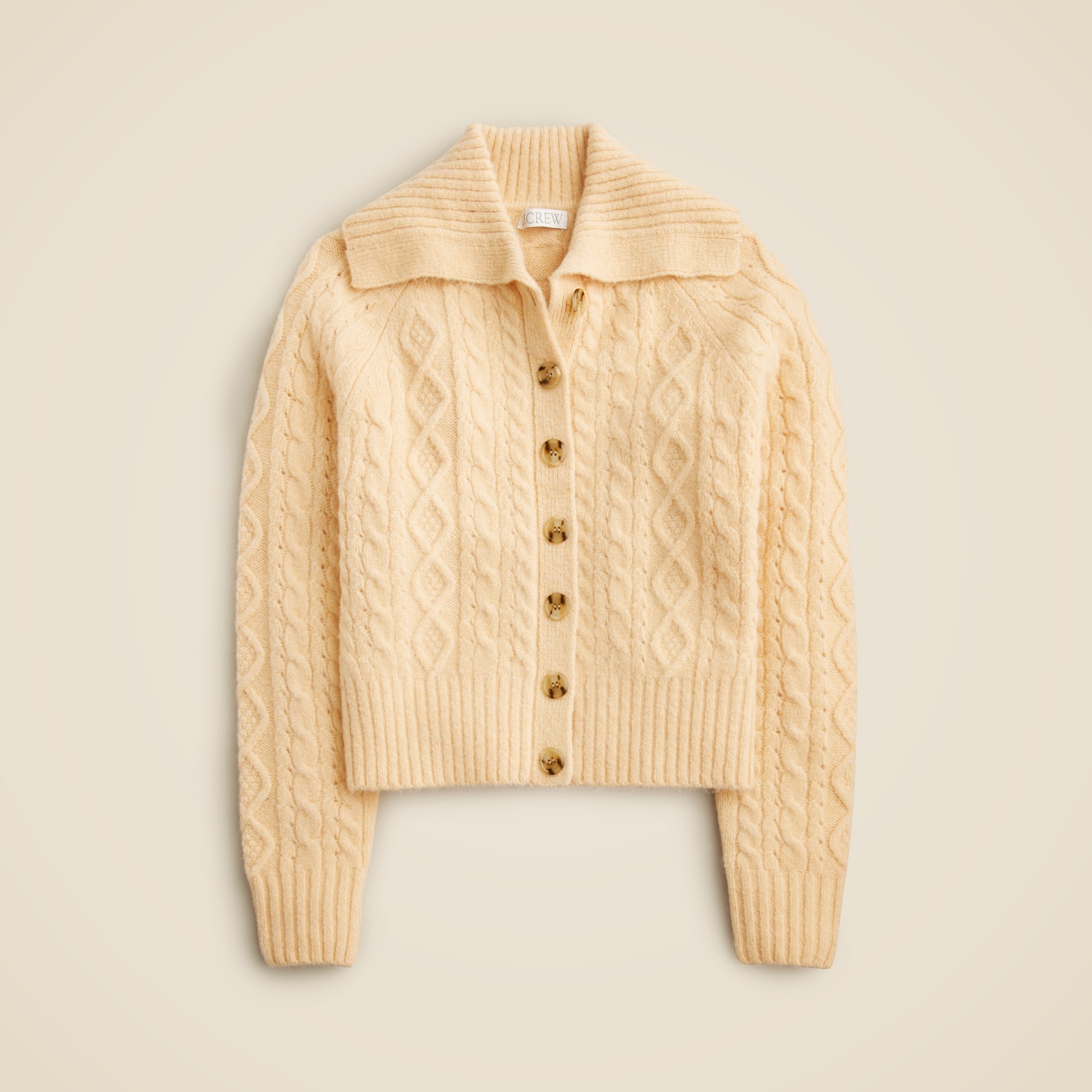  Collared cable-knit cardigan sweater