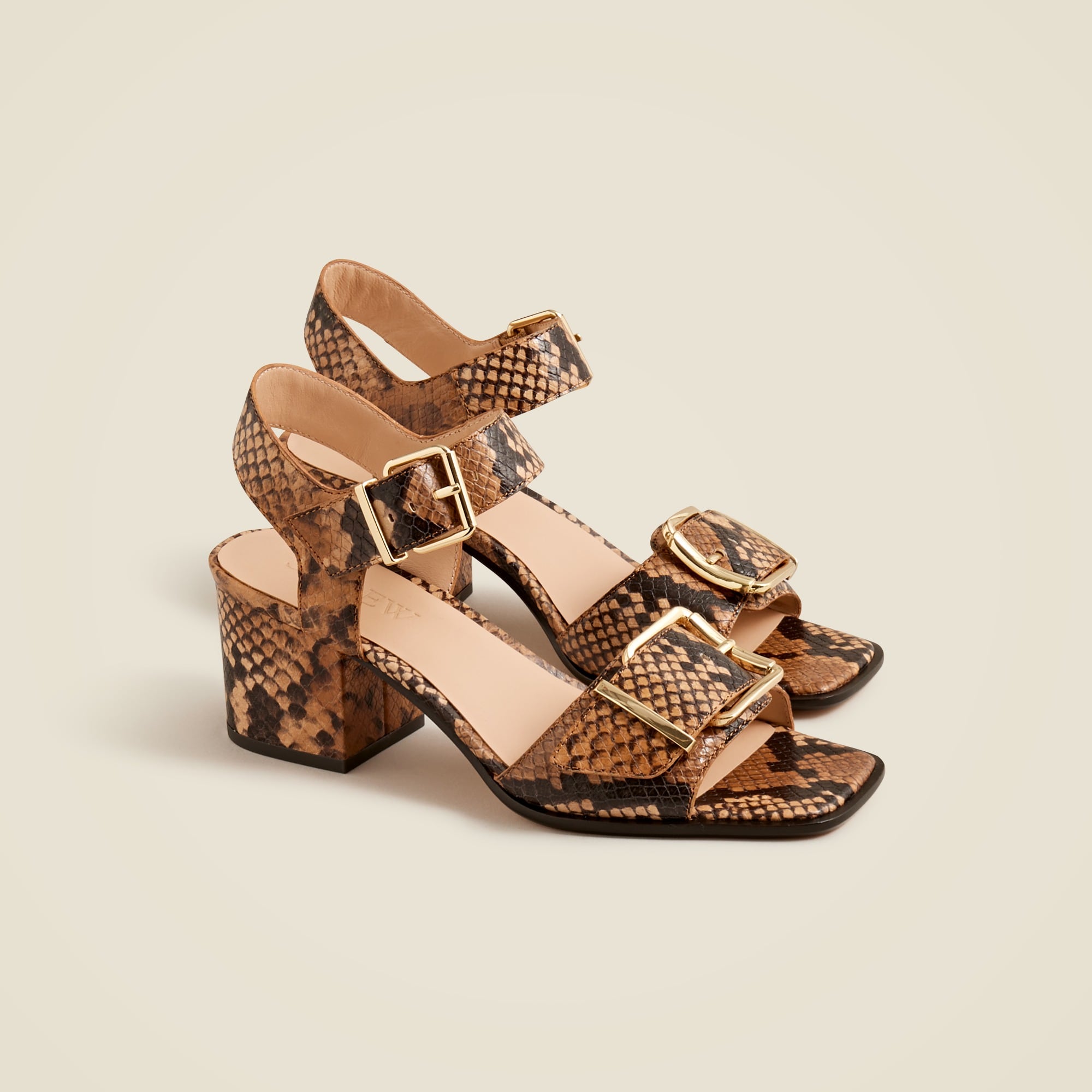  Dylan buckle block-heel sandals in snake-embossed Italian leather