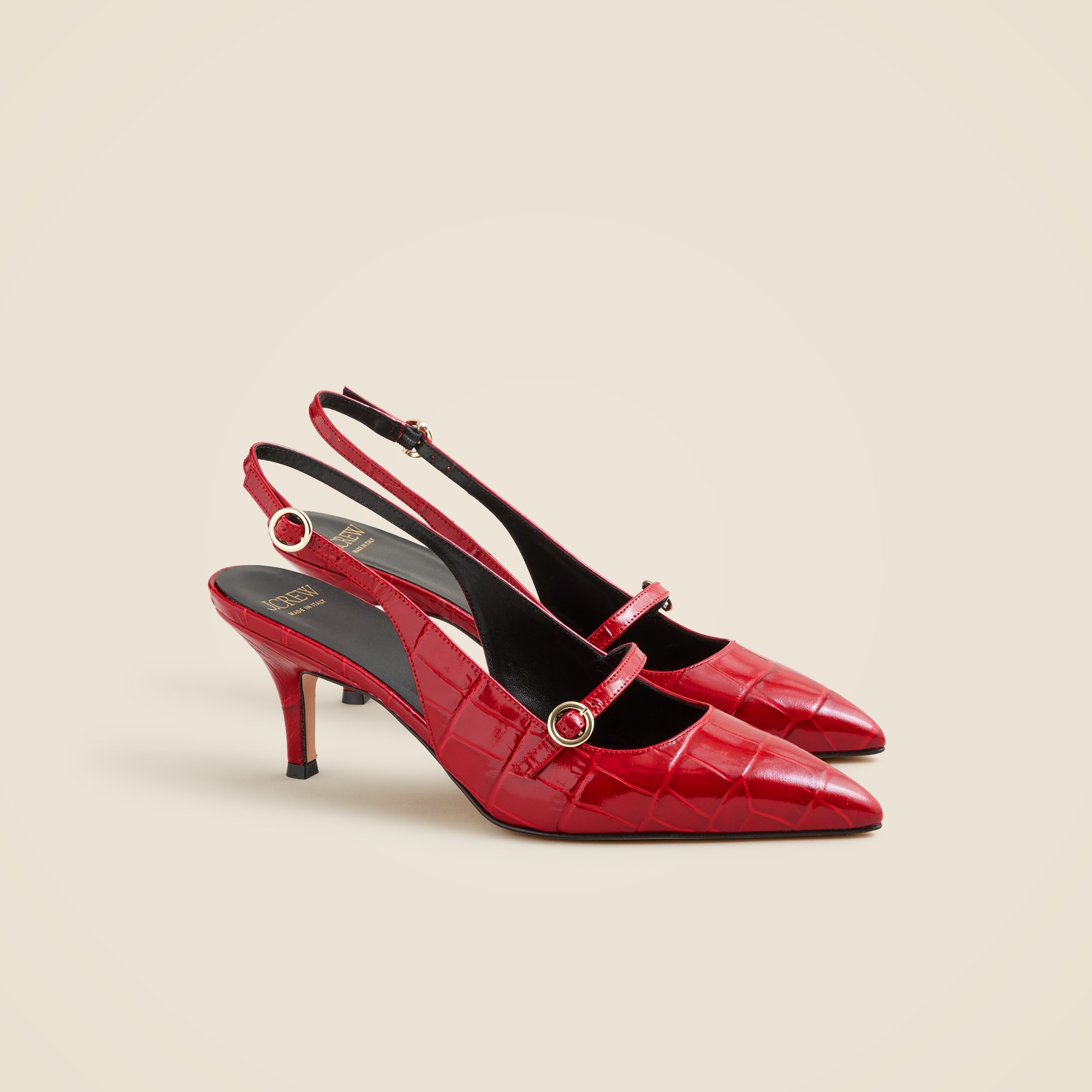  Made-in-Italy Colette buckled slingback heels in croc-embossed leather