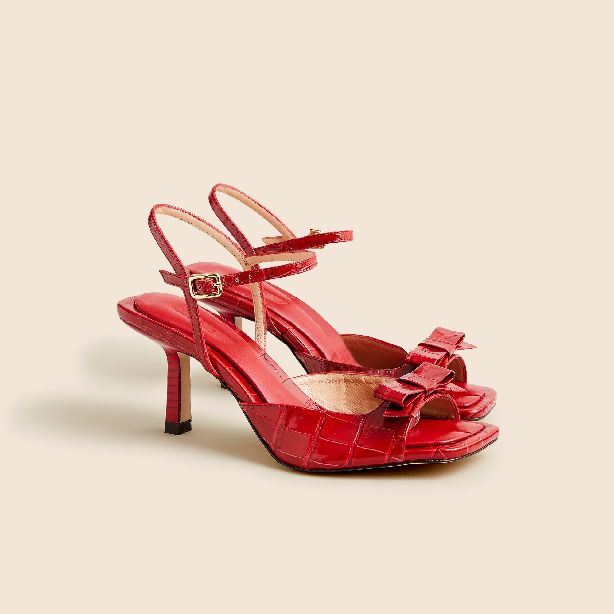 womens Leni made-in-Spain bow heels in croc-embossed leather