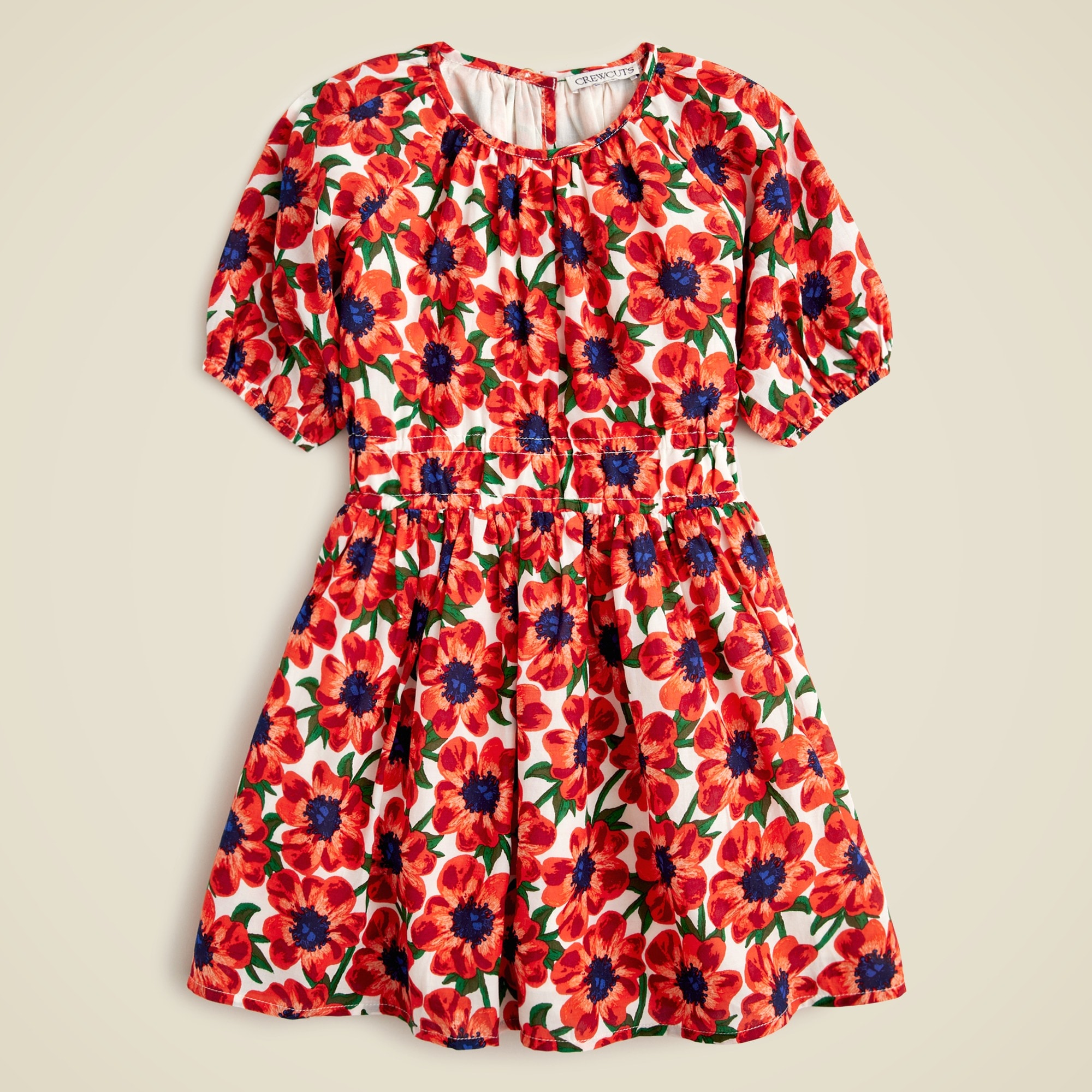  Girls' puff-sleeve dress in cotton voile floral