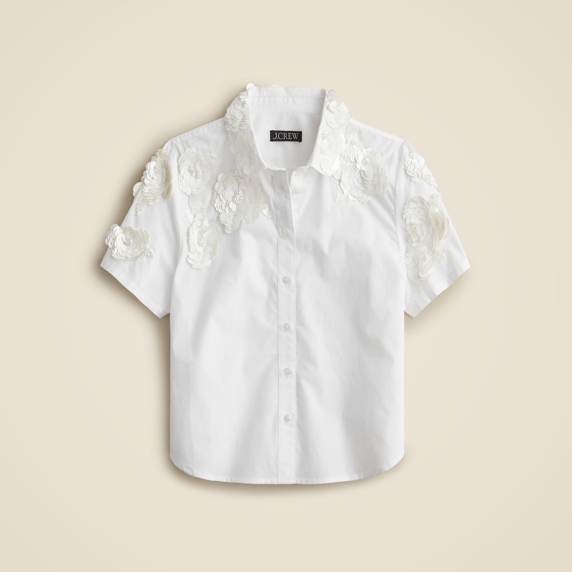  Collection cropped button-up shirt with floral appliqu&eacute;s