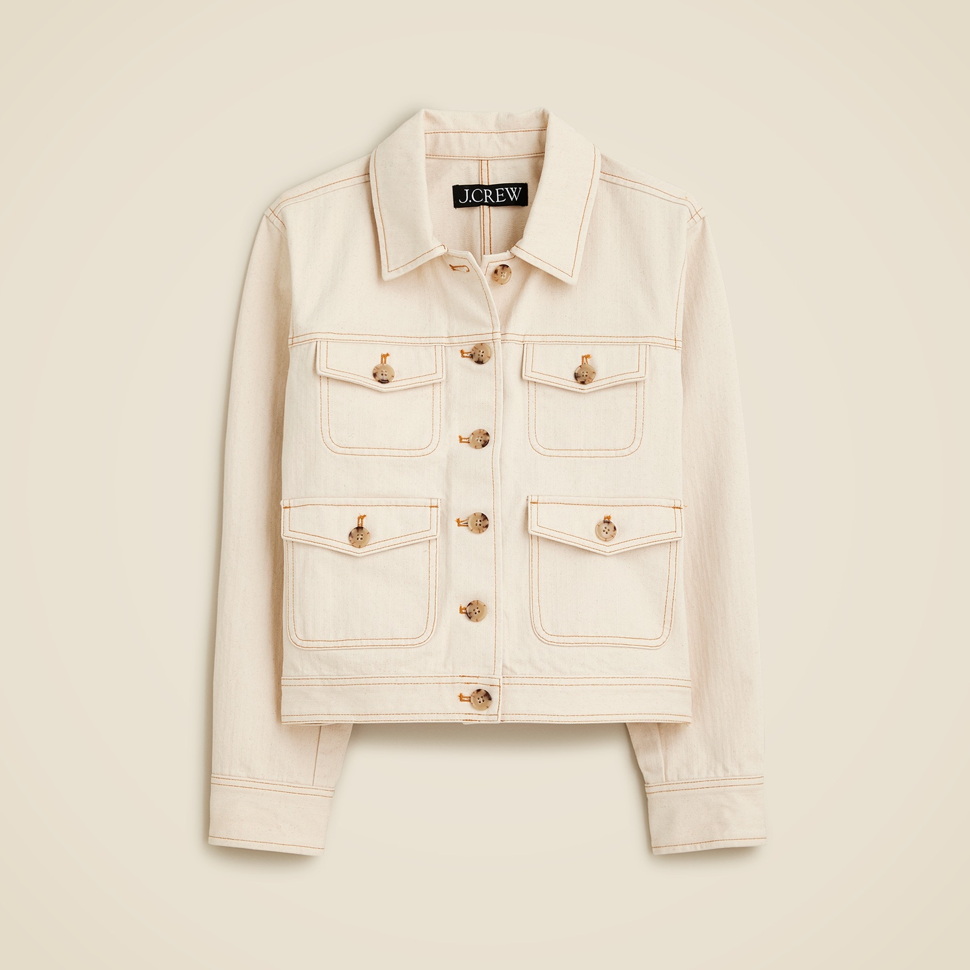  Lightweight canvas chore jacket in ecru herringbone