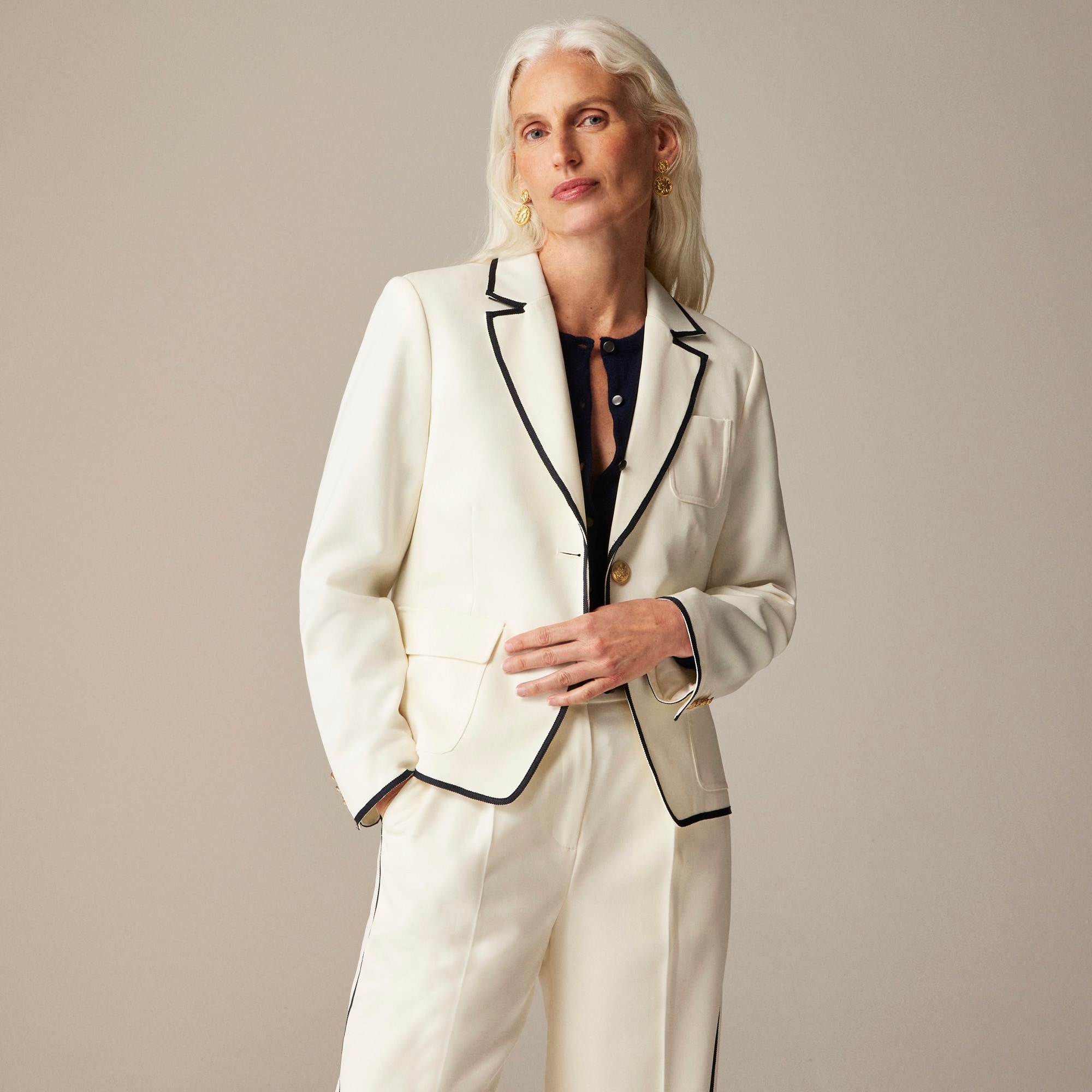 womens Collection shrunken-fit blazer with contrast trim in wool blend