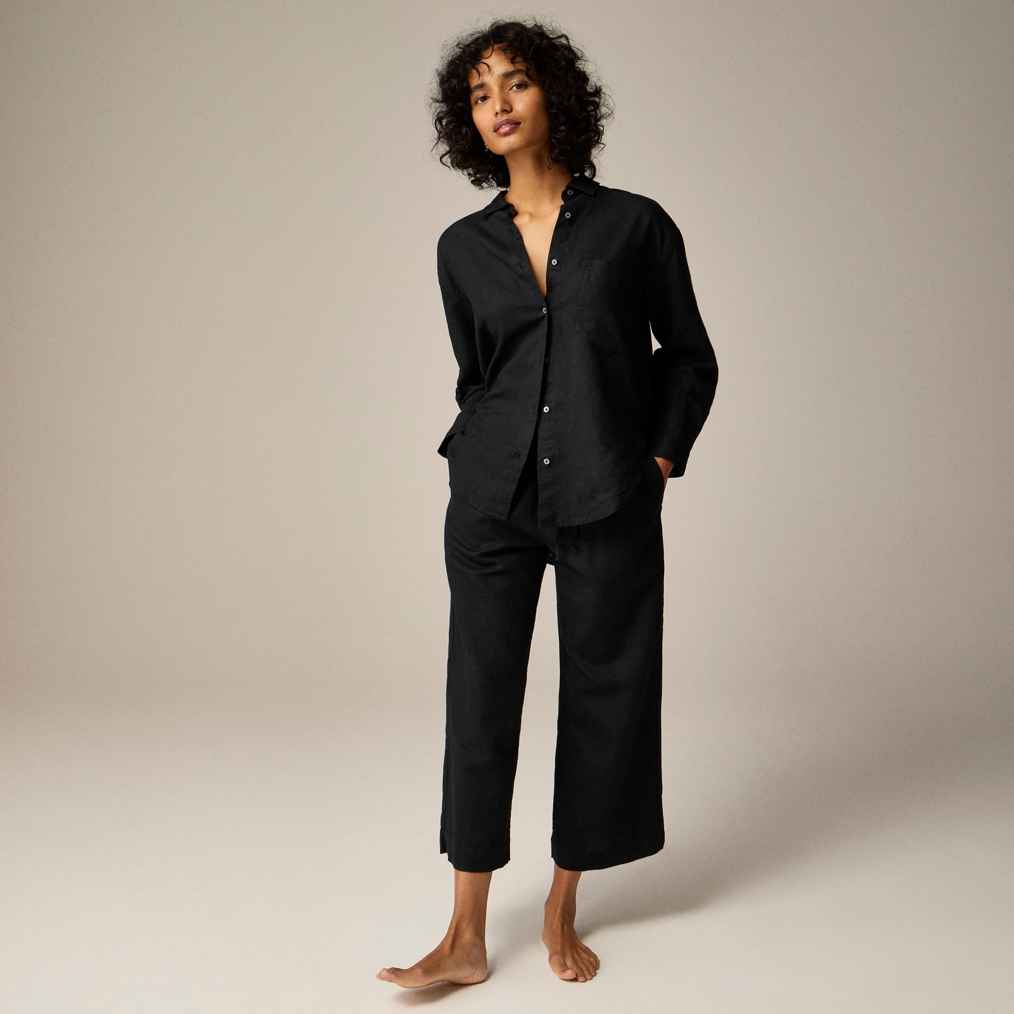 womens Relaxed pajama pant set in linen-cotton blend