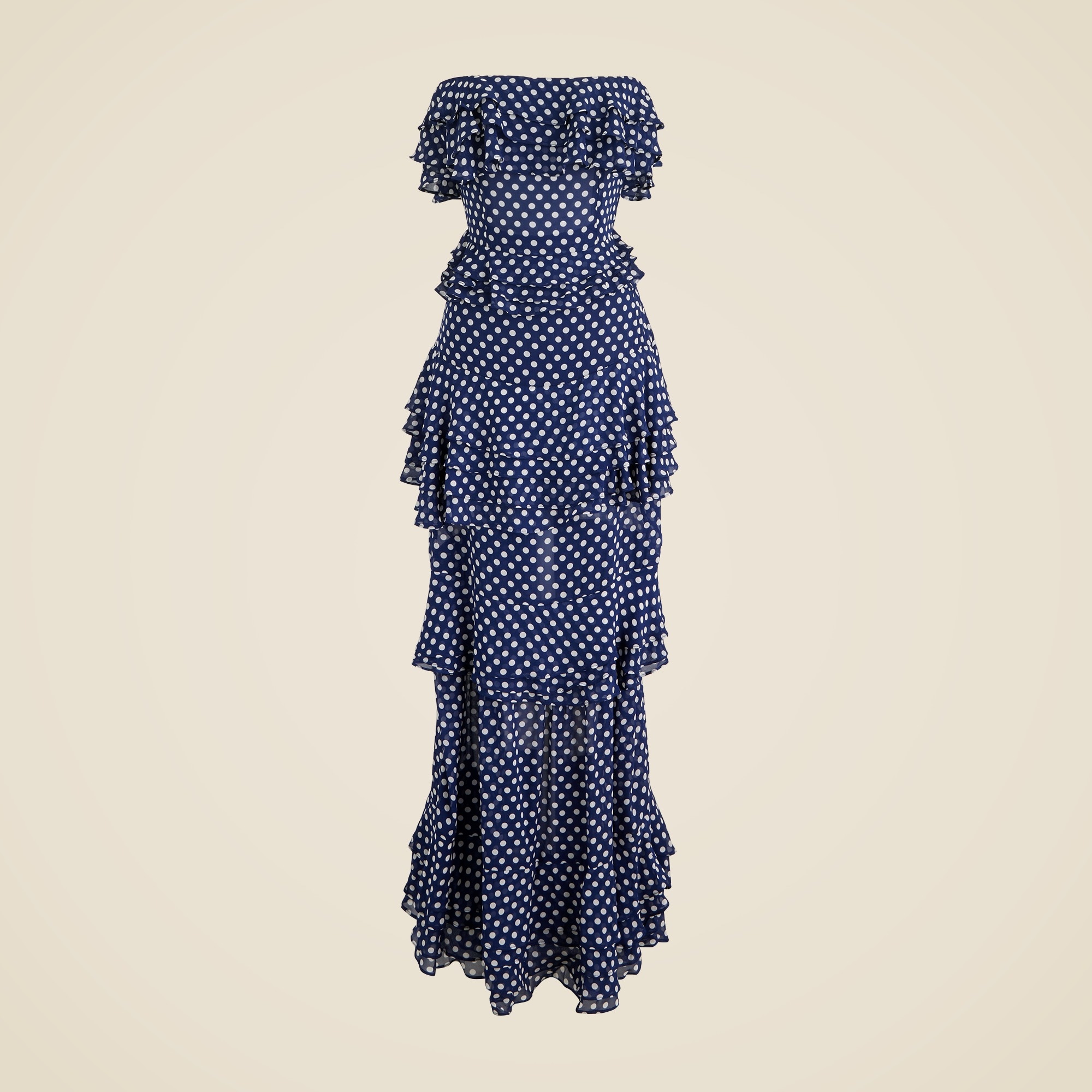  Collection tiered ruffle dress in dot chiffon