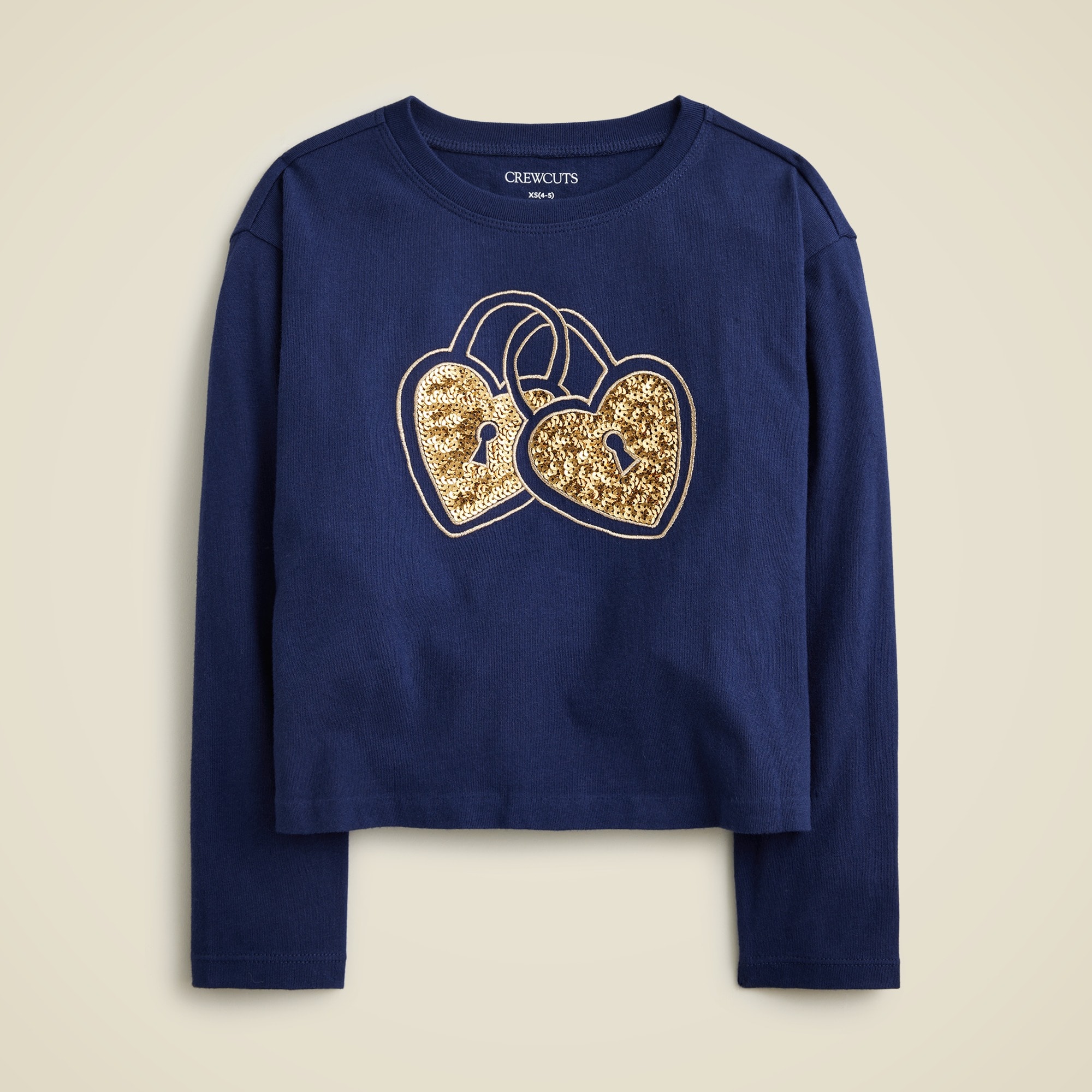  Girls' long-sleeve heart locket T-shirt with sequins