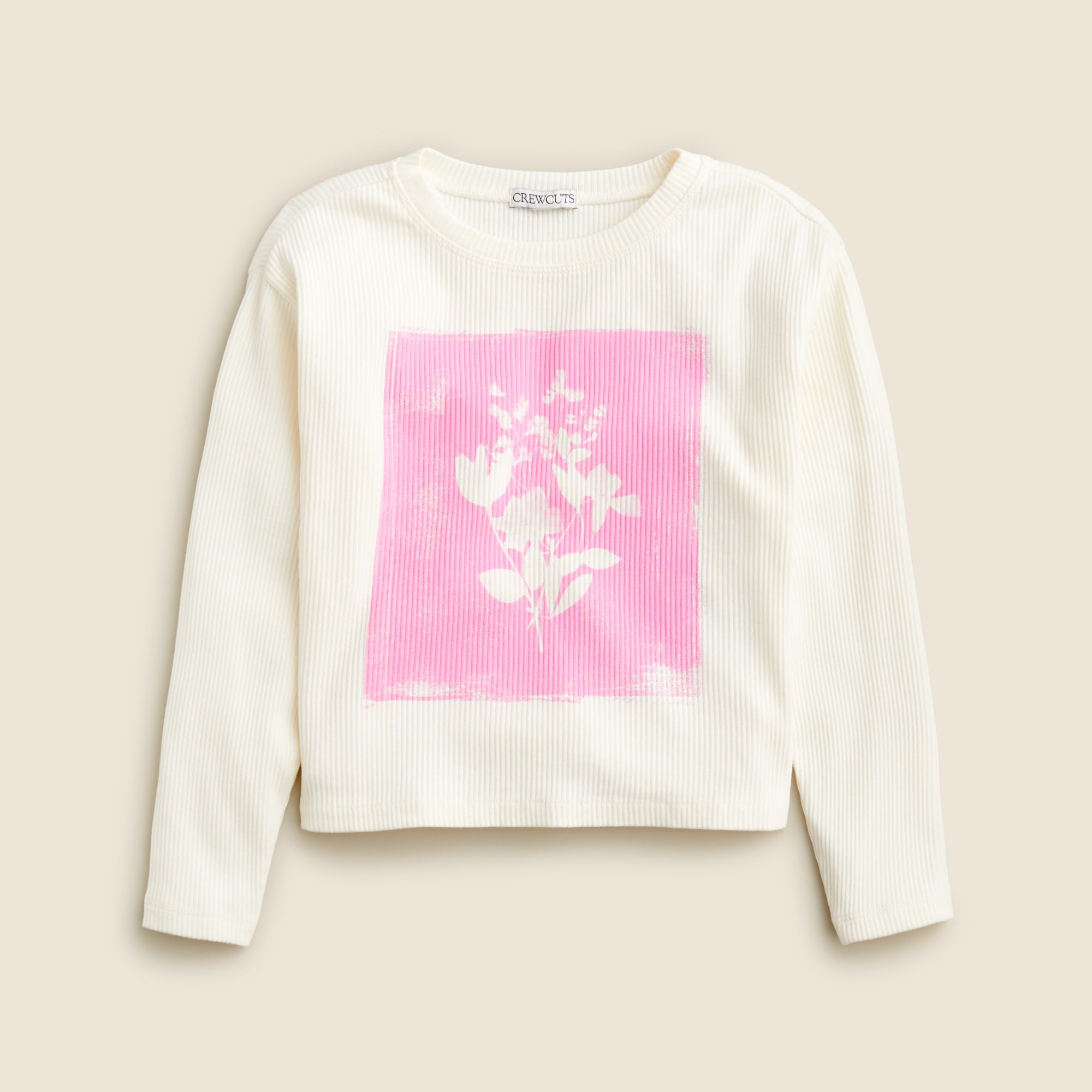 girls Girls' long-sleeve flower print graphic T-shirt in vintage rib