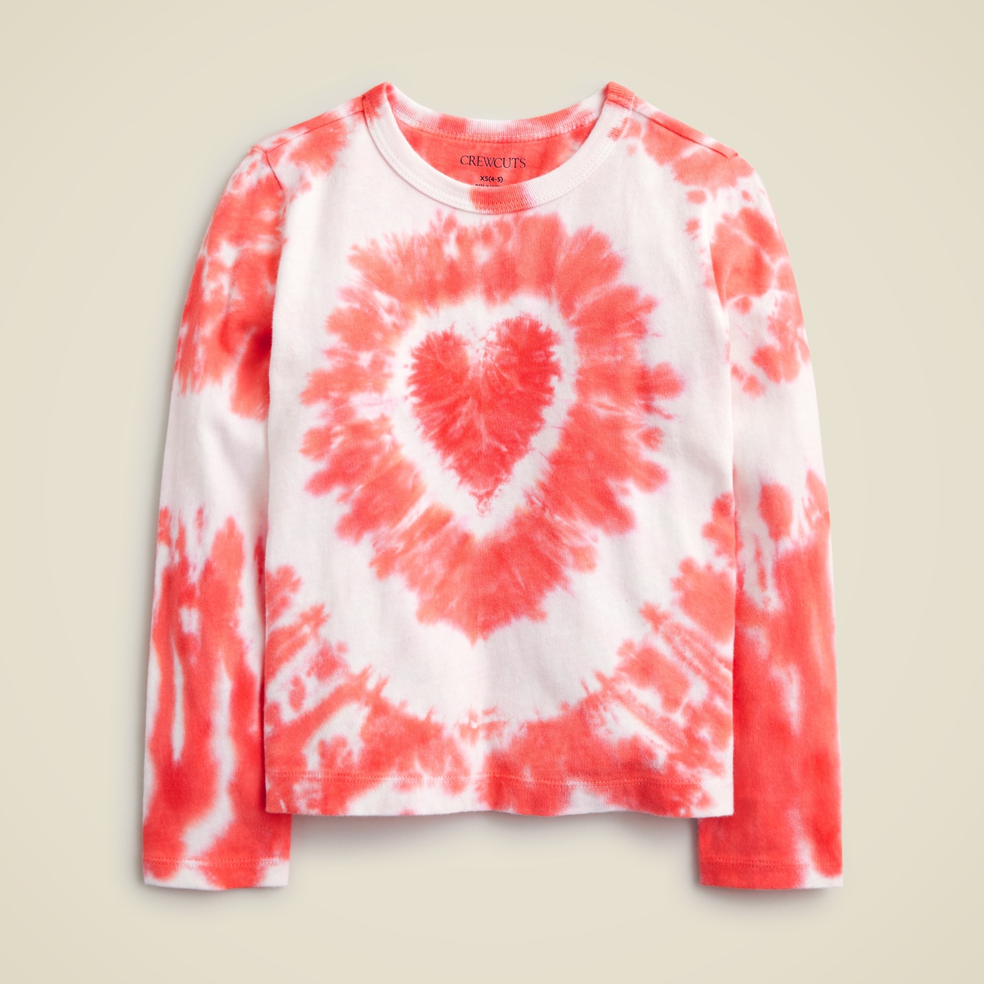 girls Girls' long-sleeve heart tie-dye T-shirt